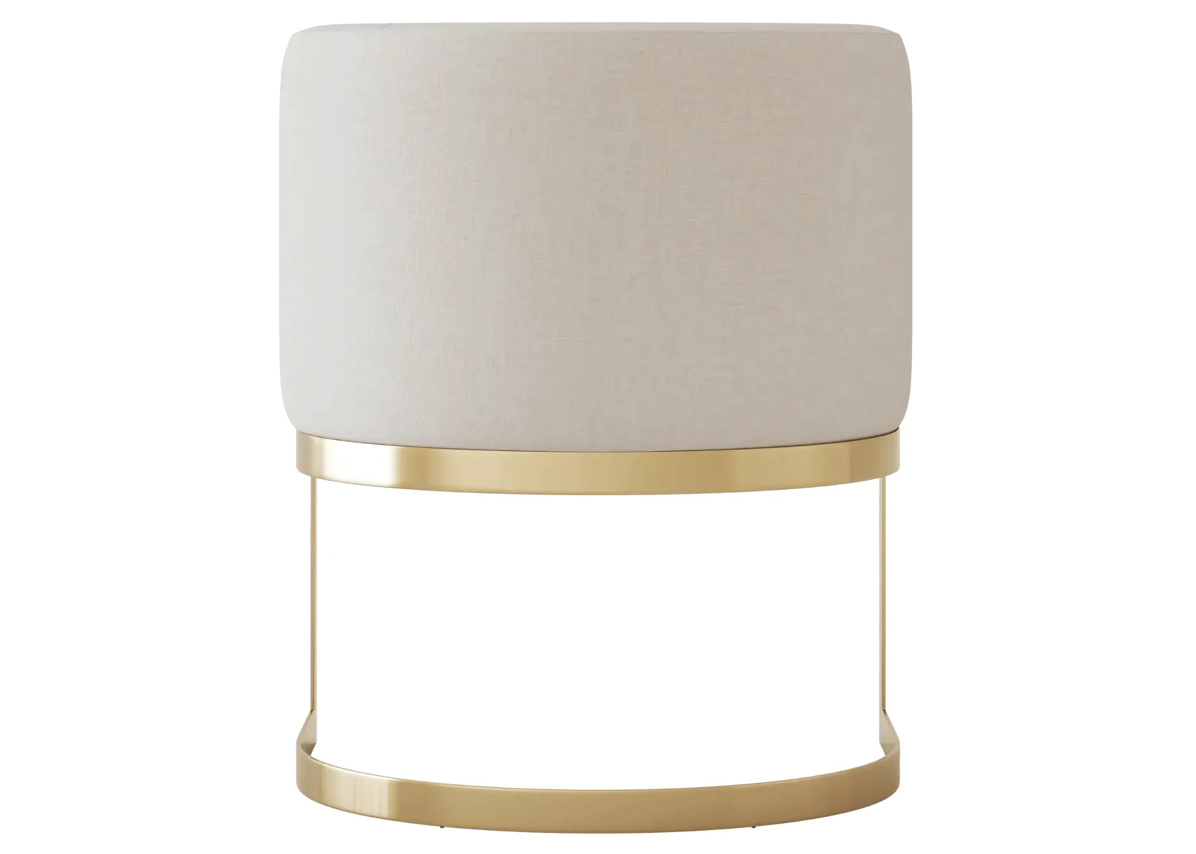 Poltrona Gregori moderna e sofisticada com base curva em aço inox e encosto estofado, perfeita para adicionar conforto e estilo ao seu espaço.