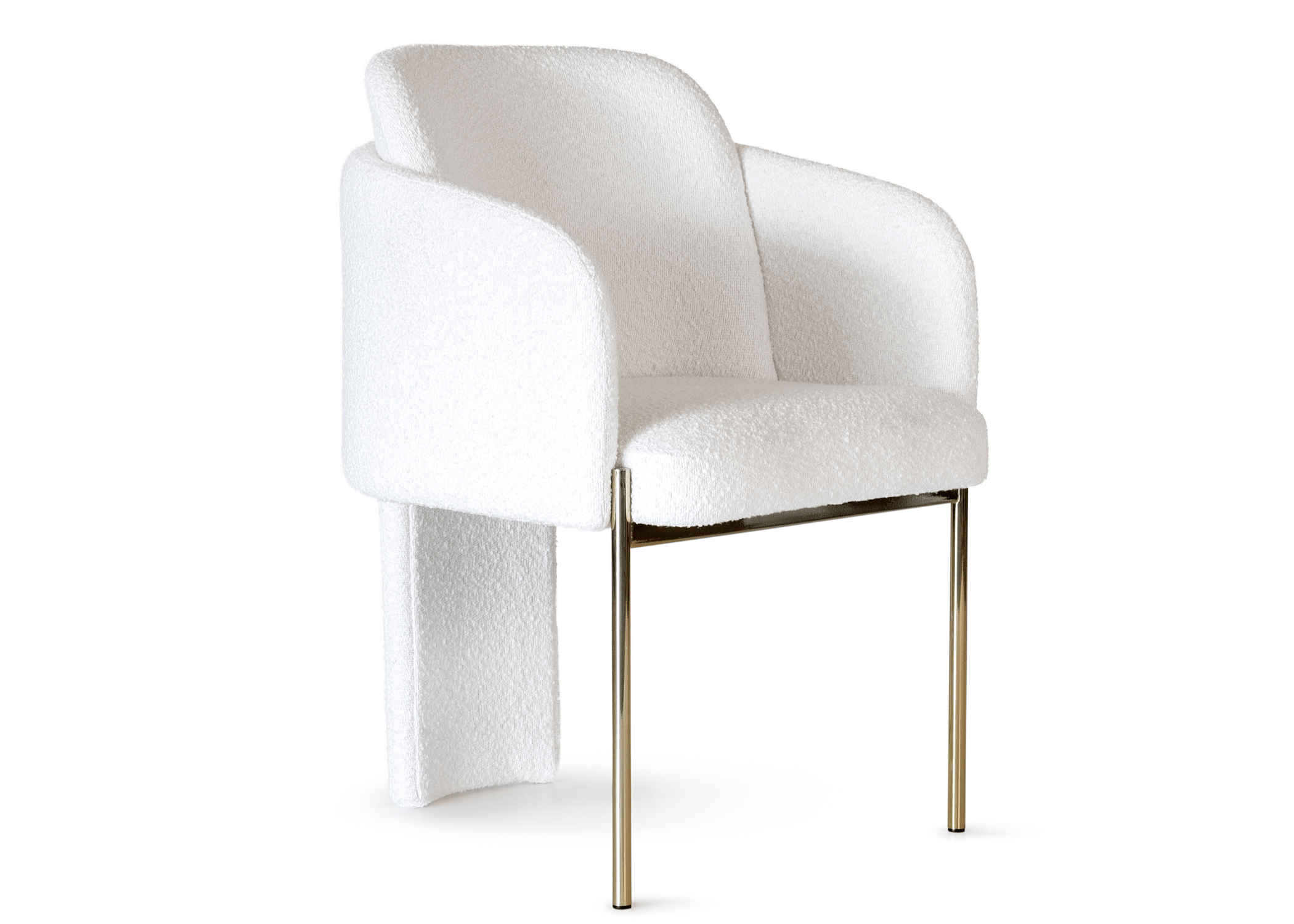 Detalhe da Poltrona Martim com encosto curvado e acabamento refinado.