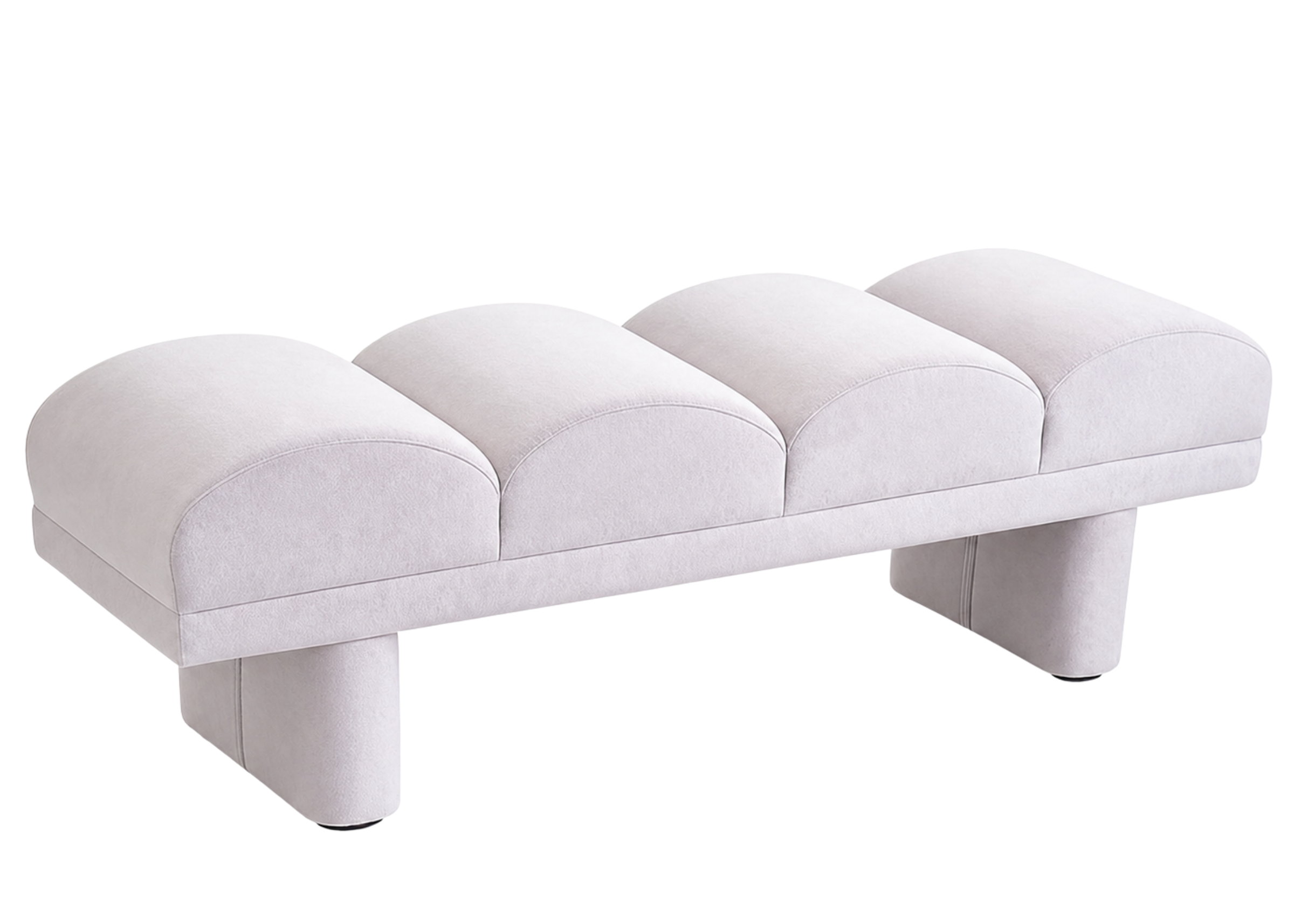 Recamier Ninho estofado com módulos curvos, base robusta e design contemporâneo, ideal para quartos, salas e closets sofisticados.