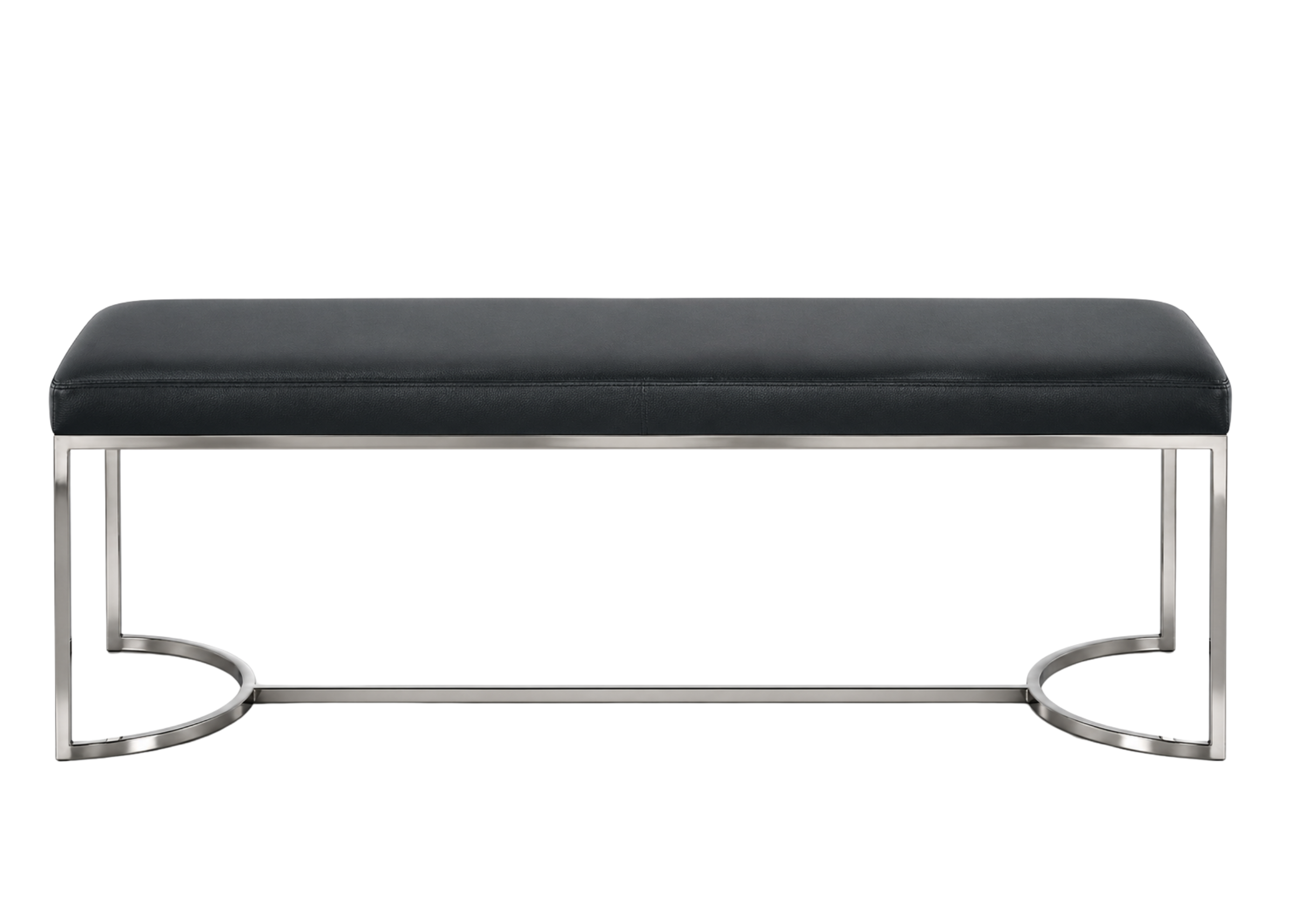 Recamier Sara com linhas modernas e base em inox, perfeito para espaços contemporâneos e requintados.