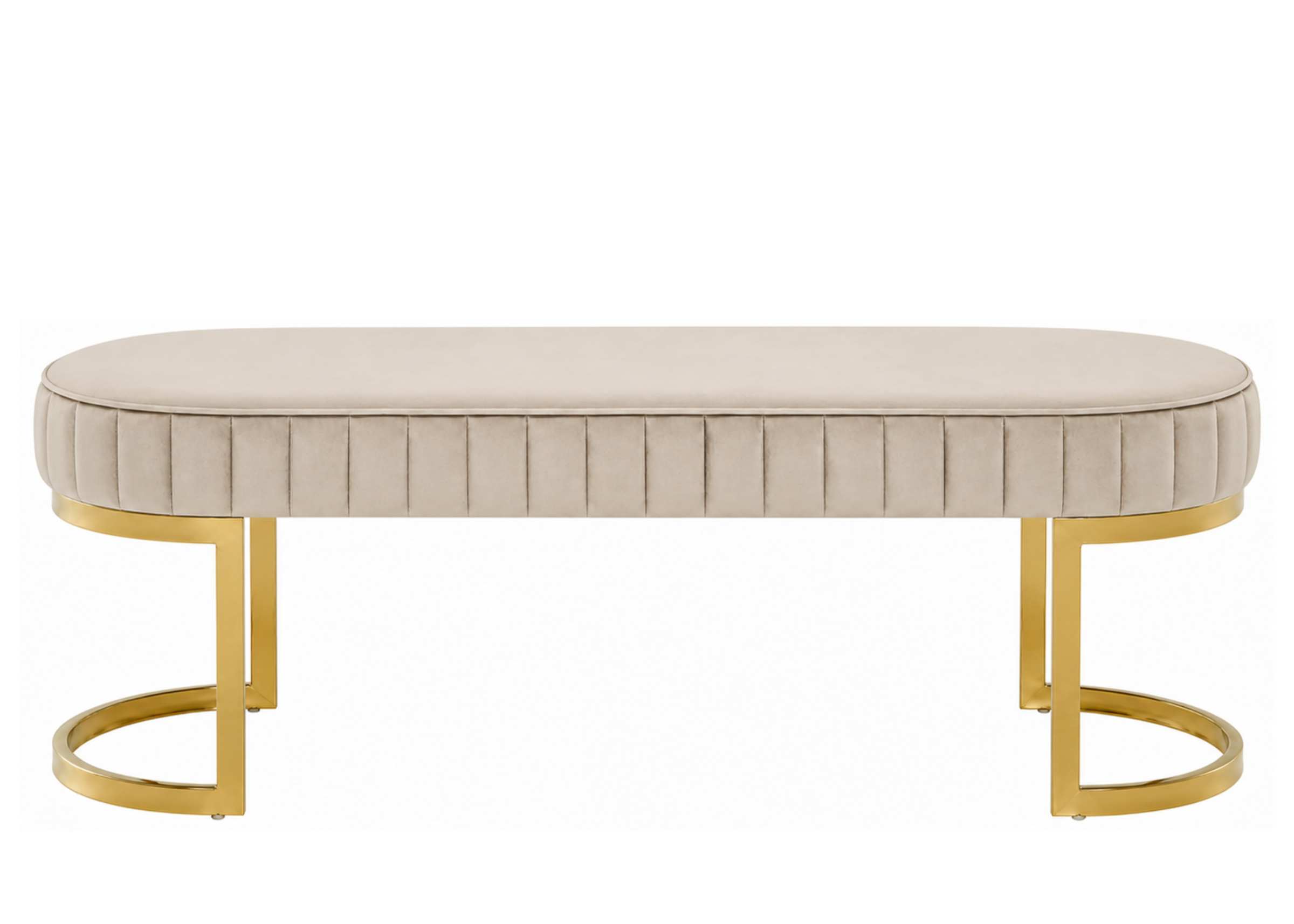 Recamier Vegas com estrutura metálica brilhante e design contemporâneo, ideal para salas de estar refinadas.