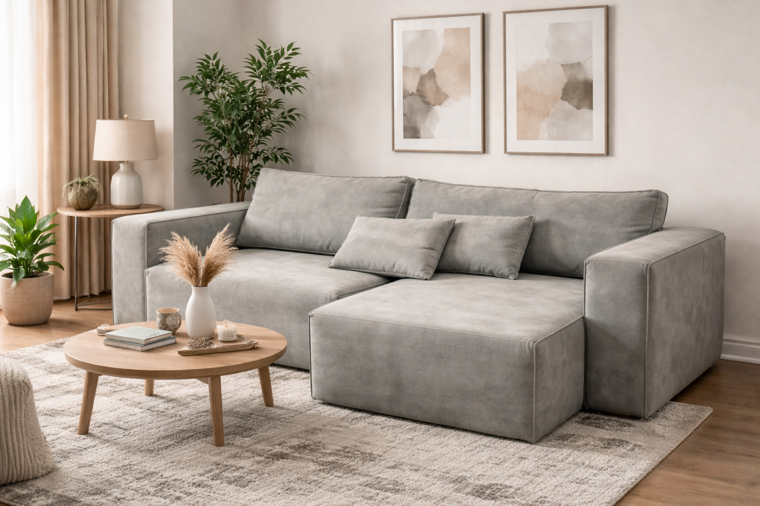 Sofá Retrátil Titan com almofadas decorativas e assento amplo, móvel confortável e funcional para ambientes modernos.