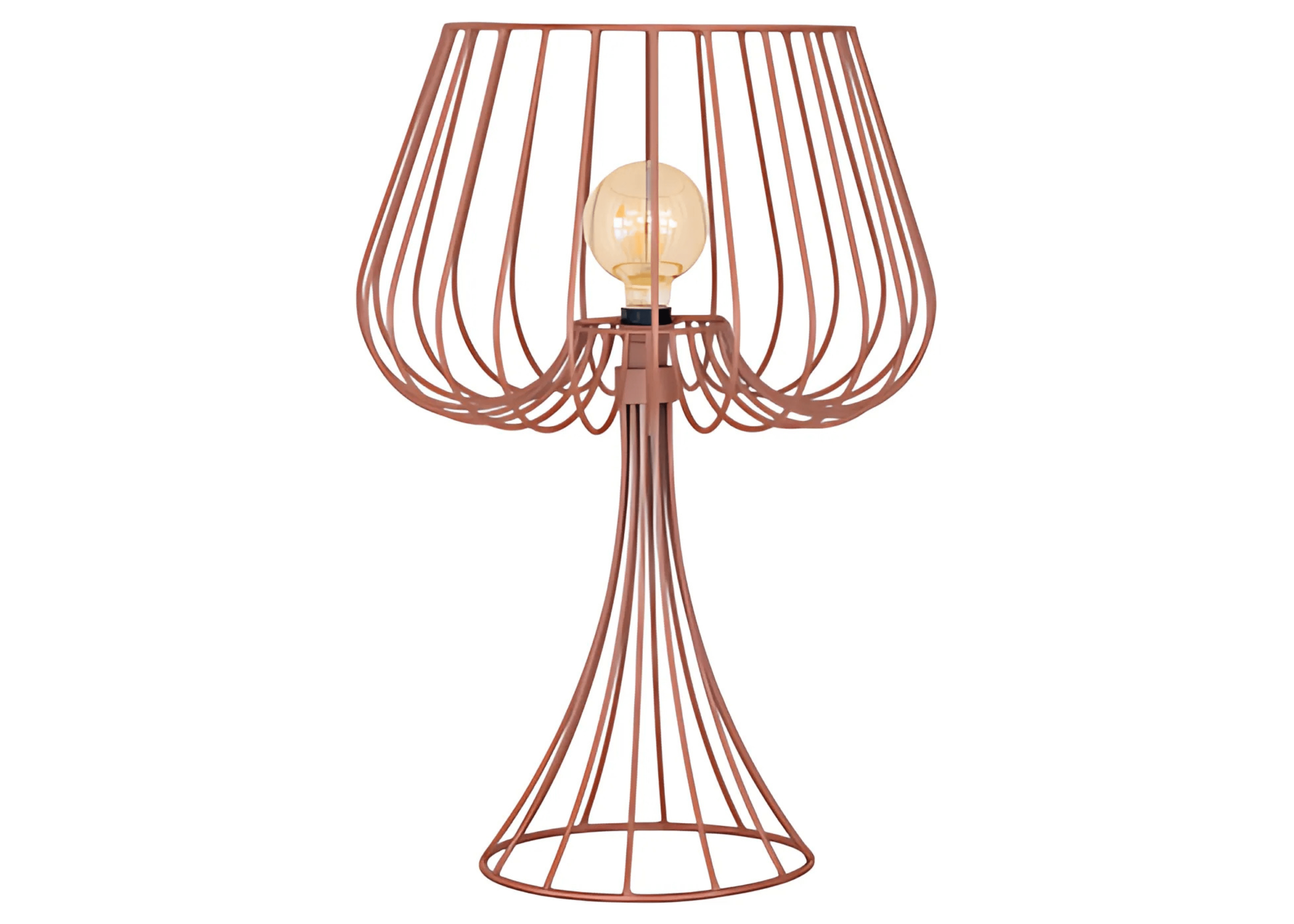Abajur de mesa em alumínio rose, luxuoso, ideal para quartos elegantes e sofisticados.