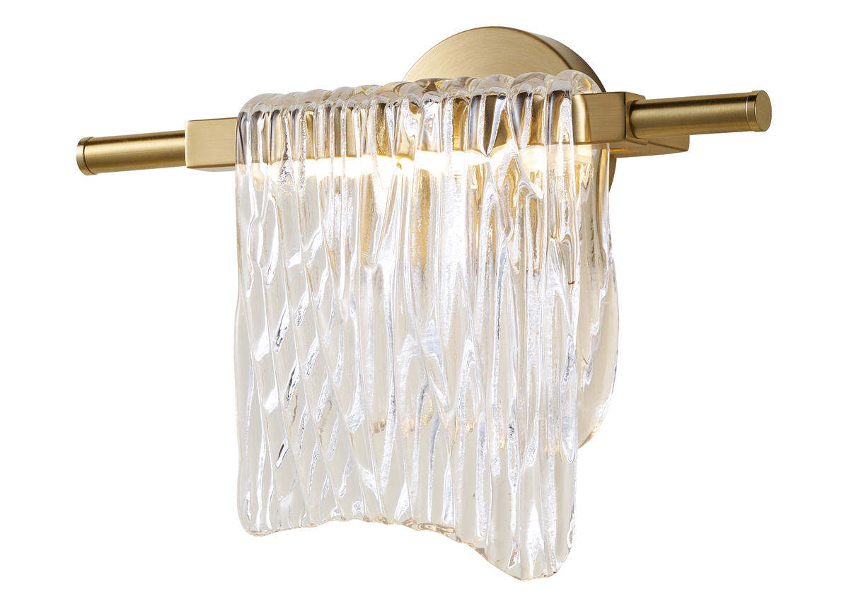 Arandela 7129 com estrutura em metal dourado e difusor em vidro, ideal para proporcionar uma iluminação elegante e valorizar a decoração de ambientes sofisticados.