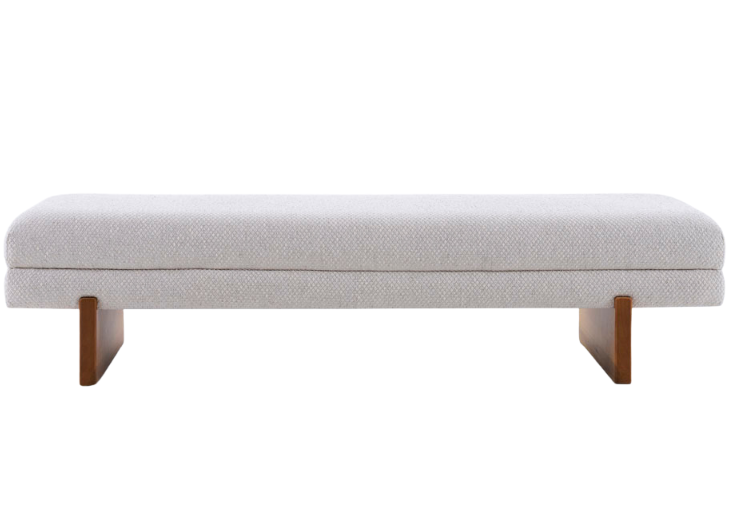 Banco Libella em madeira com assento em linho branco, ideal para compor ambientes acolhedores e refinados.