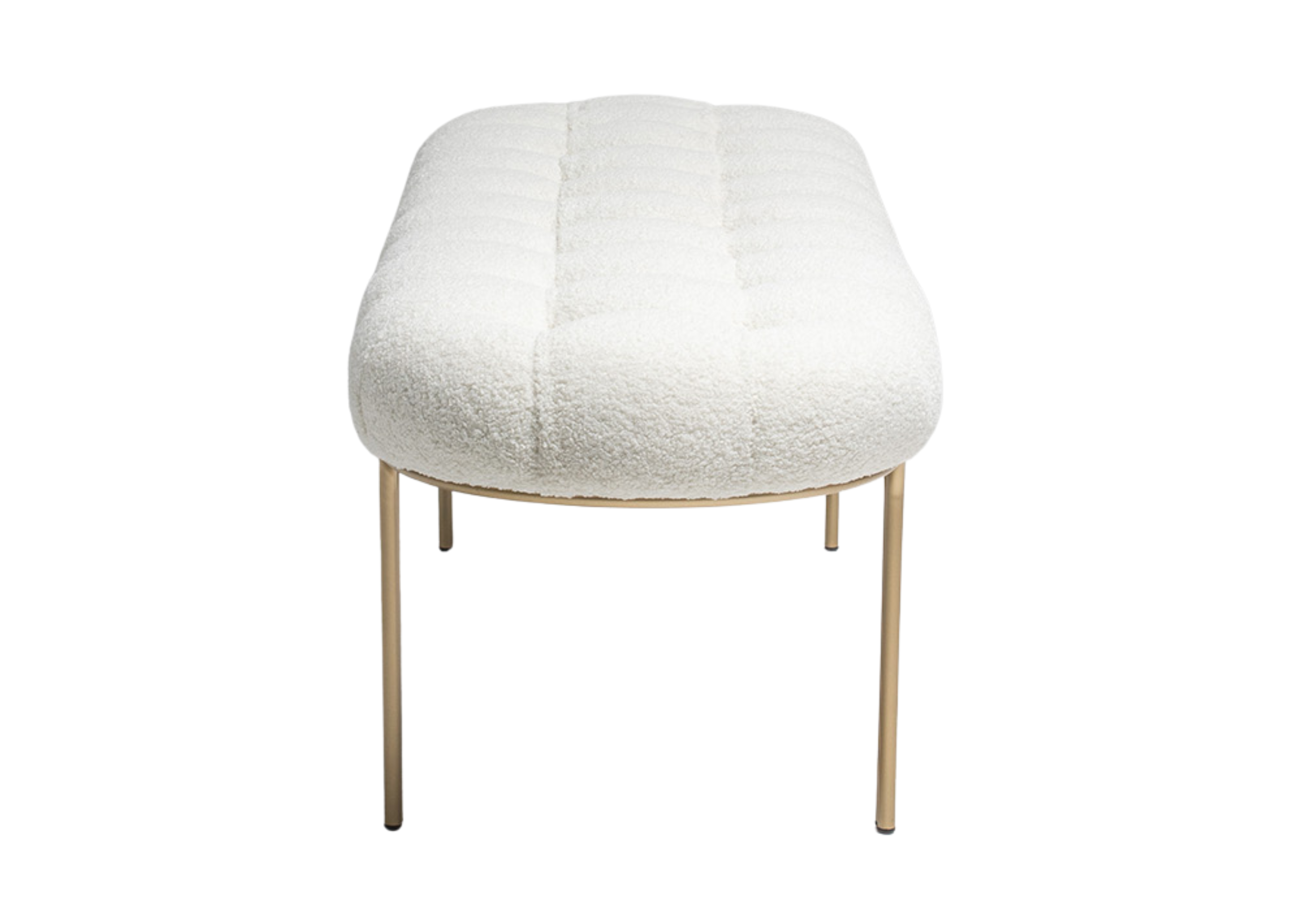 Banco modelo Liane luxuoso com acabamento em inox dourado e revestimento branco, design sofisticado, ideal para complementar a decoração de quartos modernos.