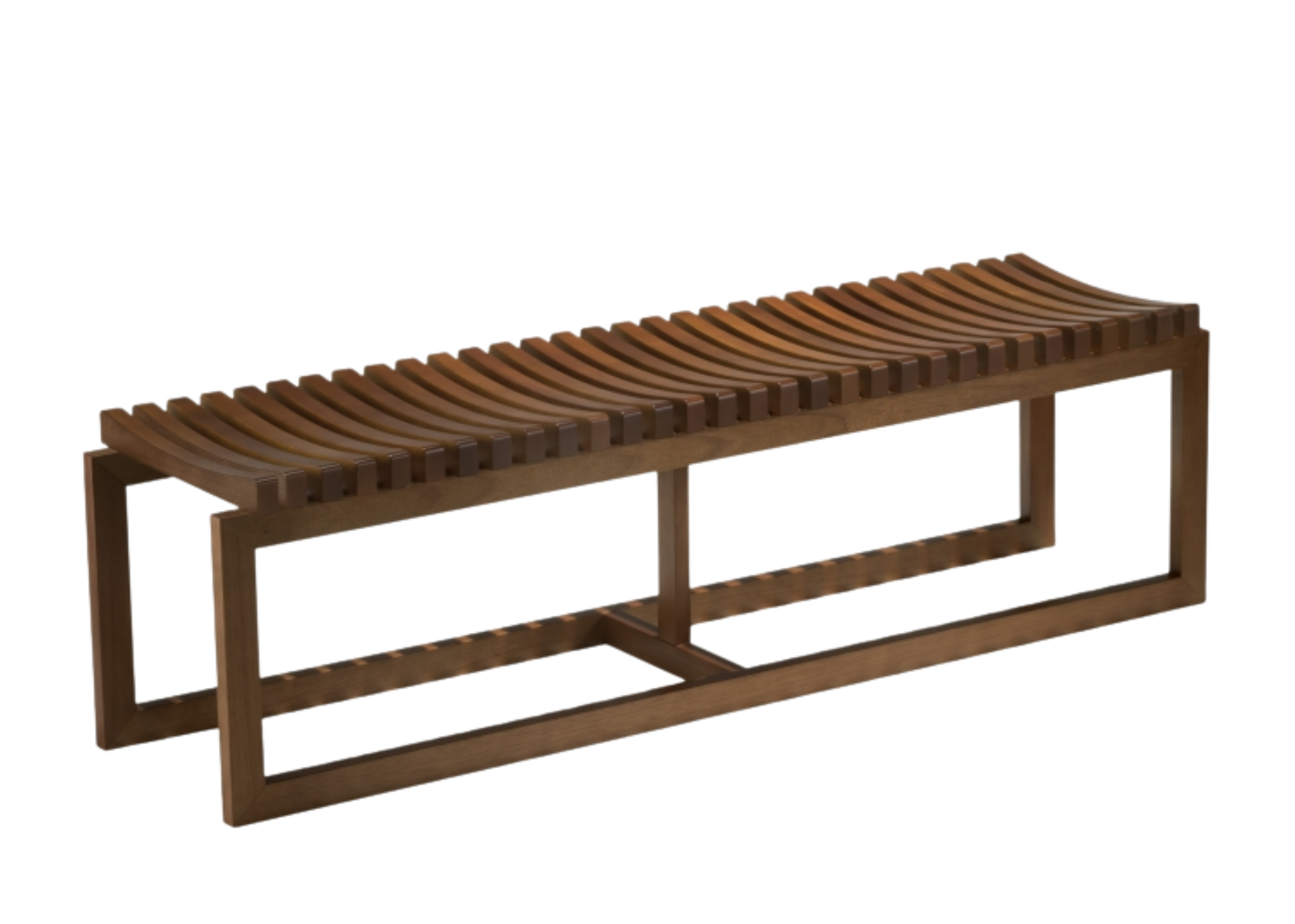 Banco ripado modelo Ripado em madeira jequitibá, design moderno e elegante, ideal para compor ambientes contemporâneos.