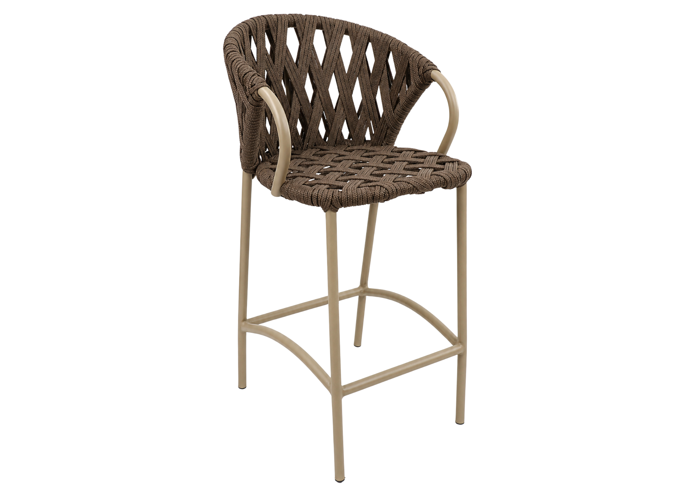 Banqueta para área externa Manhattan com base e braços em alumínio e acabamento em corda náutica, ideal para compor espaços externos elegantes.