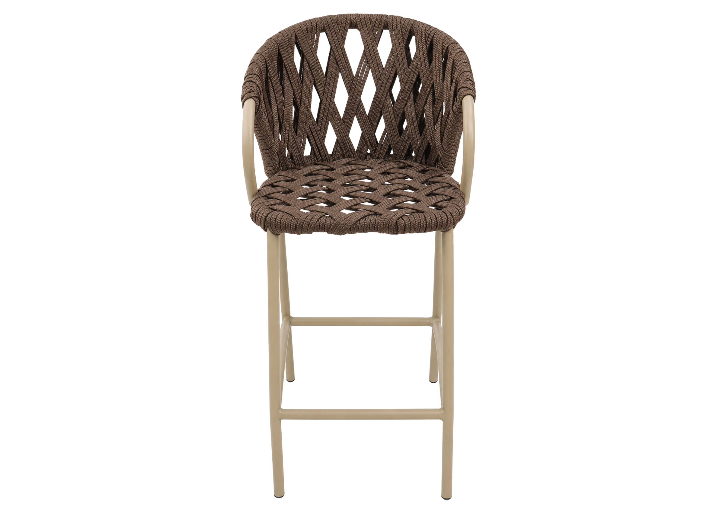 Banqueta Manhattan para área externa com estrutura em alumínio pintado e acabamento em corda náutica, apresentando design moderno e sofisticado para ambientes ao ar livre.