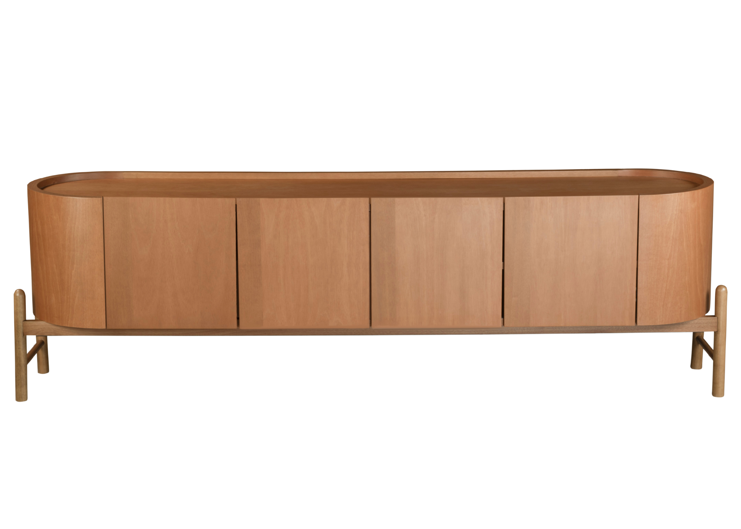 Buffet Divine com acabamento laminado em madeira, apresentando design elegante e sofisticado, ideal para compor ambientes modernos e refinados.
