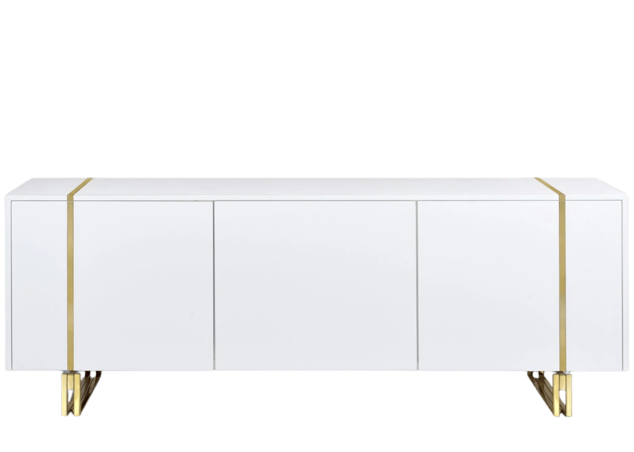 Buffet Martim com base e detalhe em inox dourado, gavetas internas e design luxuoso, perfeito para salas de jantar sofisticadas.