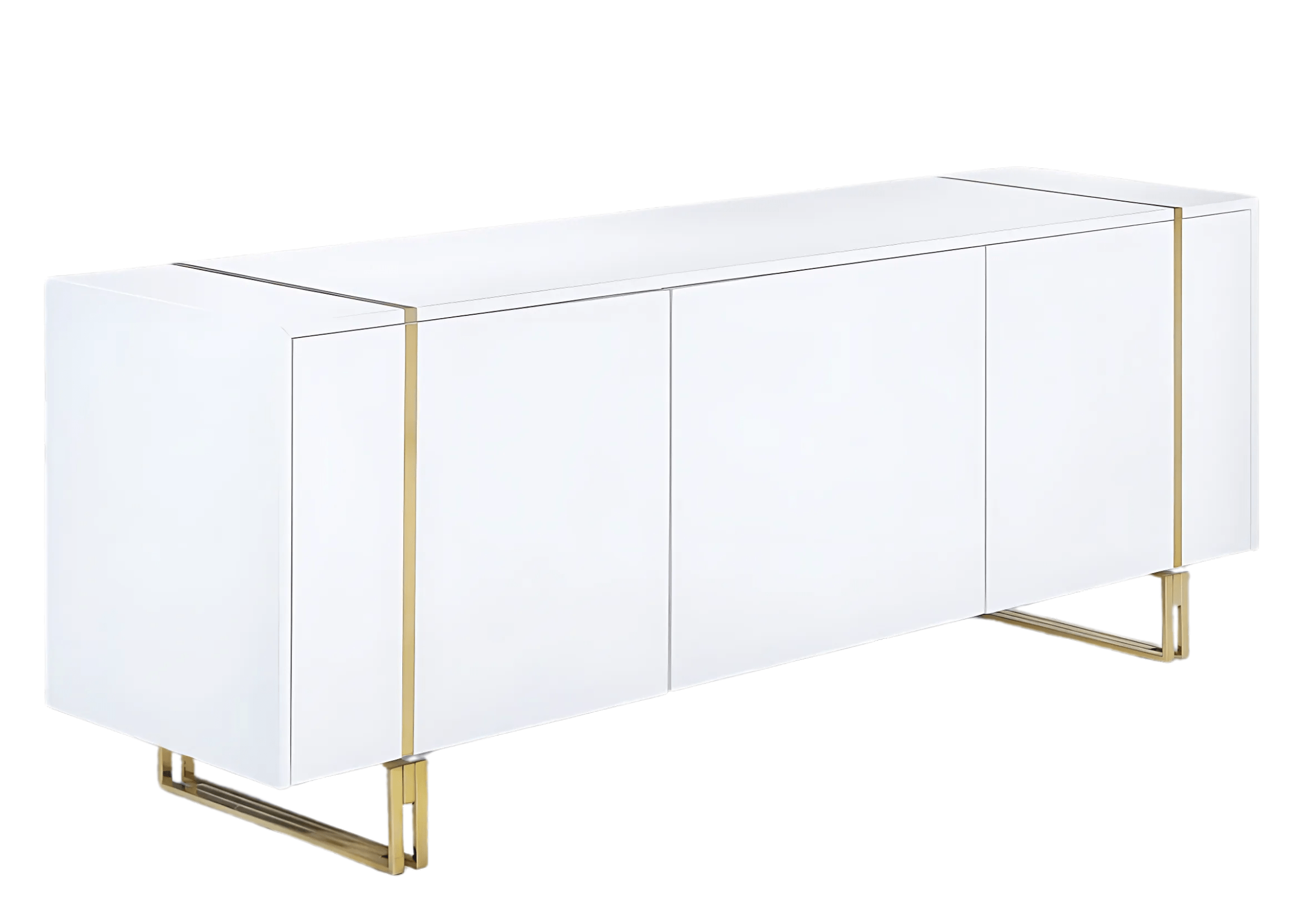 Buffet Martim design moderno com base metálica dourada geométrica.