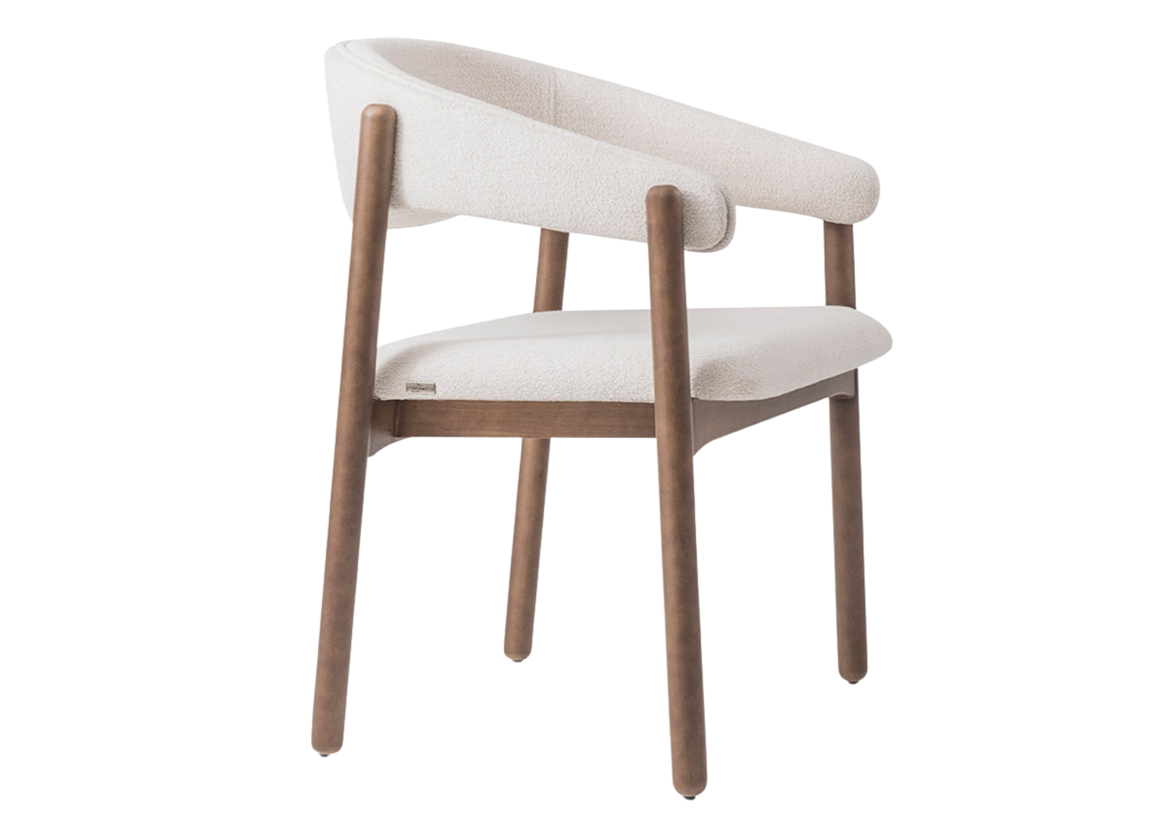 Cadeira Abel em vista lateral com design sofisticado e acabamento de alto padrão, ideal para compor ambientes elegantes e contemporâneos.
