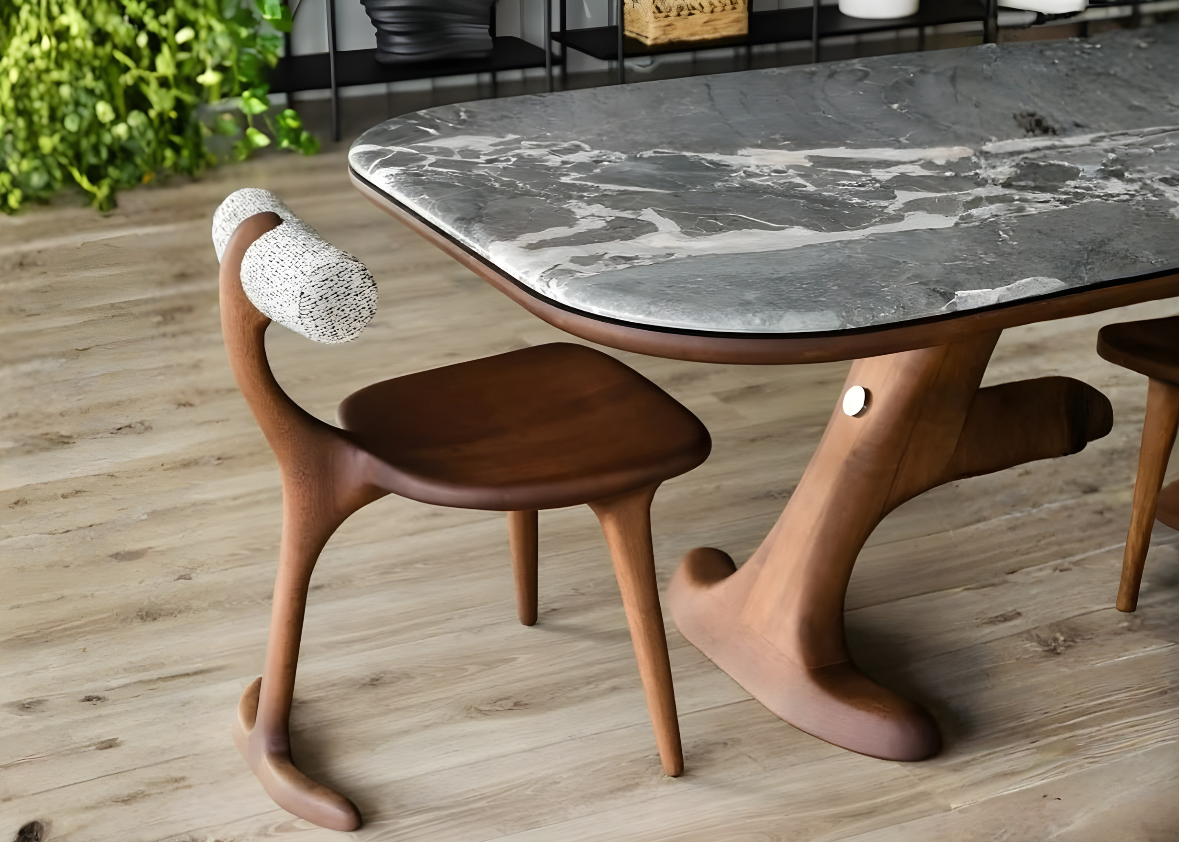 Cadeira Cilindro em sala de jantar moderna, com detalhes elegantes que destacam design contemporâneo e conforto na composição do ambiente.