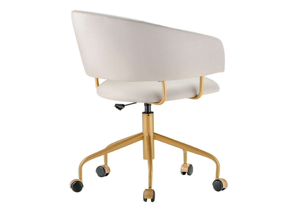 Cadeira de escritório Rex com detalhes na parte traseira, design elegante e regulagem de altura, proporcionando conforto e praticidade para ambientes de trabalho sofisticados.