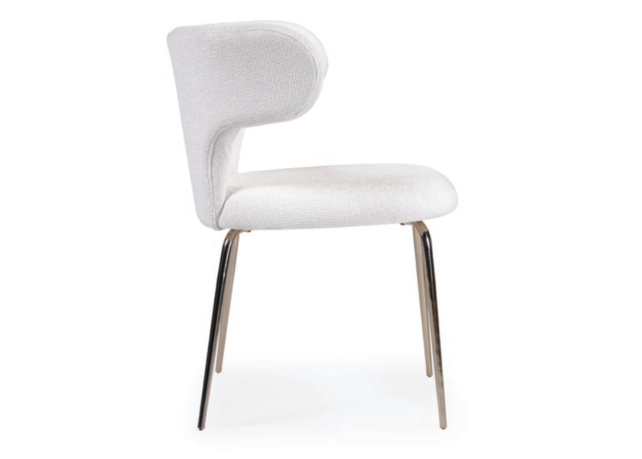 Cadeira Eleganza com beleza e exclusividade, revestida em tecido de linho branco que transmite leveza e sofisticação, ideal para valorizar ambientes refinados.