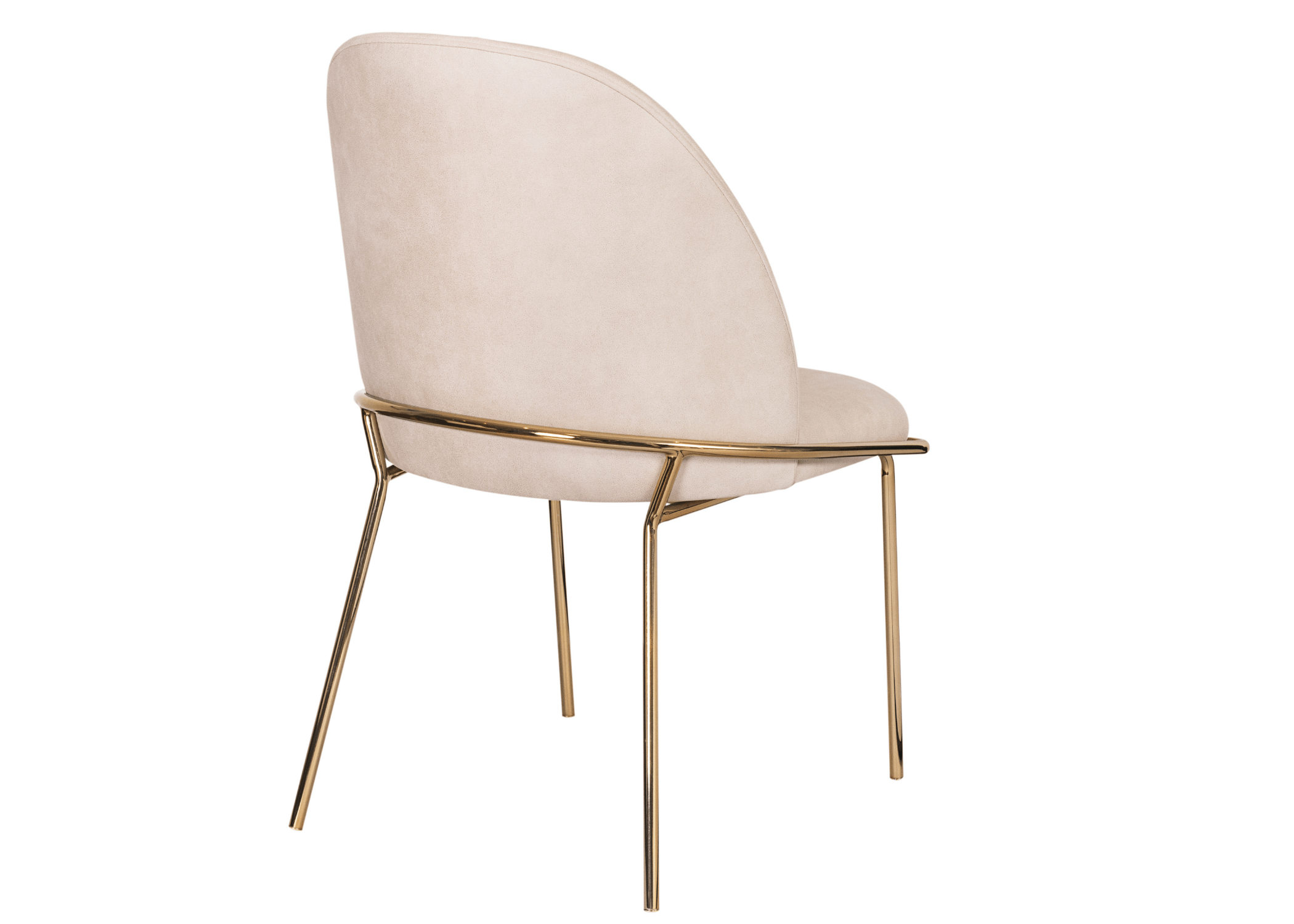 Cadeira Fit com detalhes em aço inox dourado, apresentando design sofisticado e elegante, ideal para compor ambientes modernos e refinados.