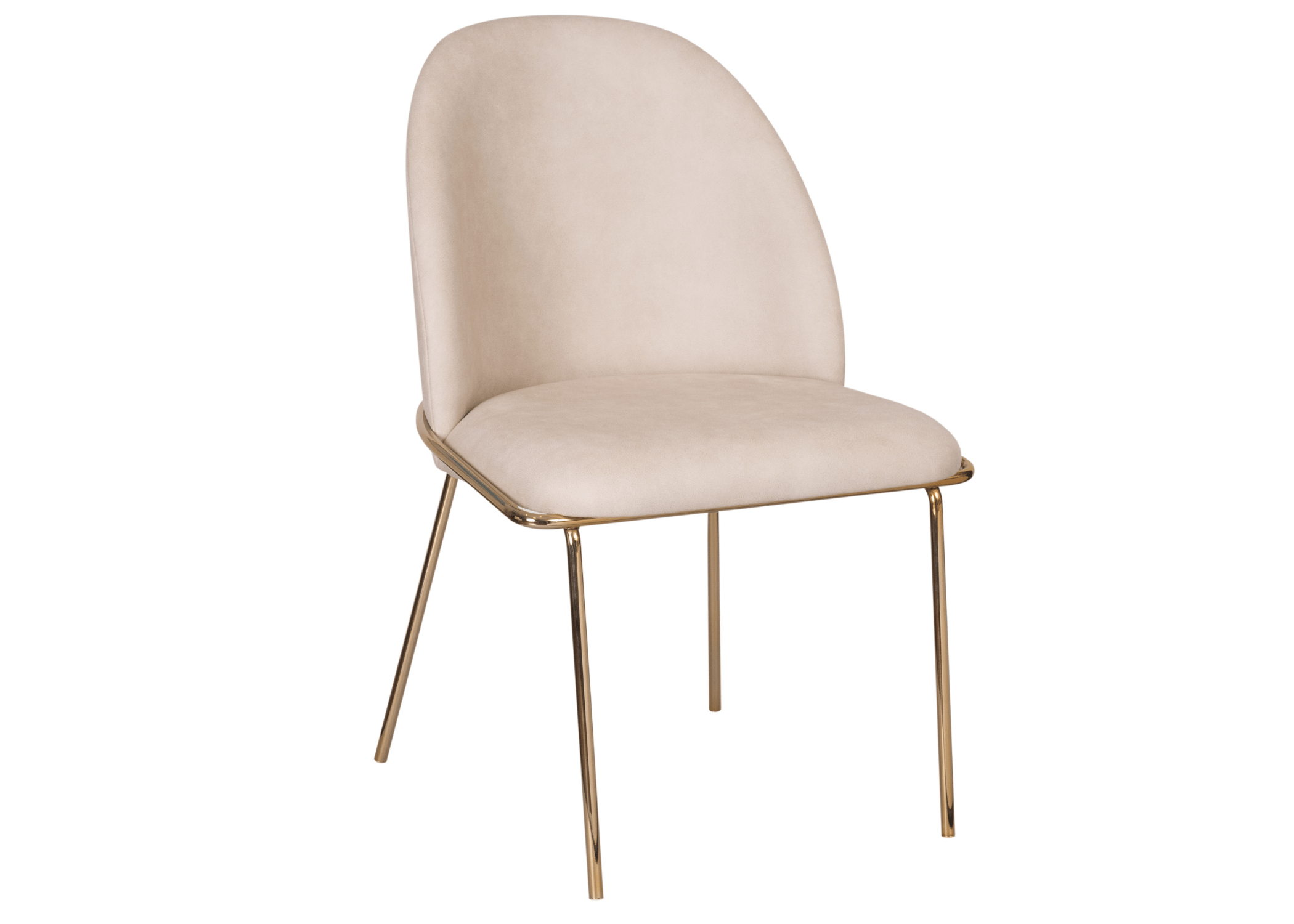 Cadeira Fit com revestimento em couríssimo bege, apresentando design elegante e sofisticado, ideal para compor ambientes modernos e refinados.
