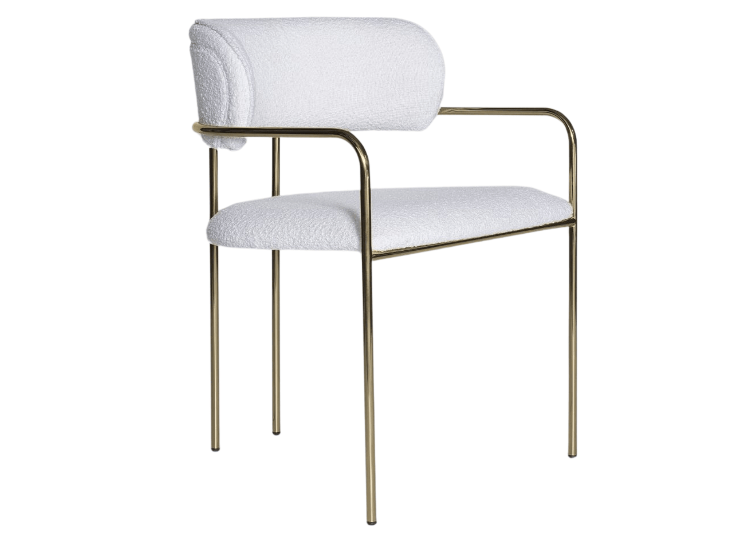 Cadeira Florence estofada branca com base em aço inox dourado com design minimalista