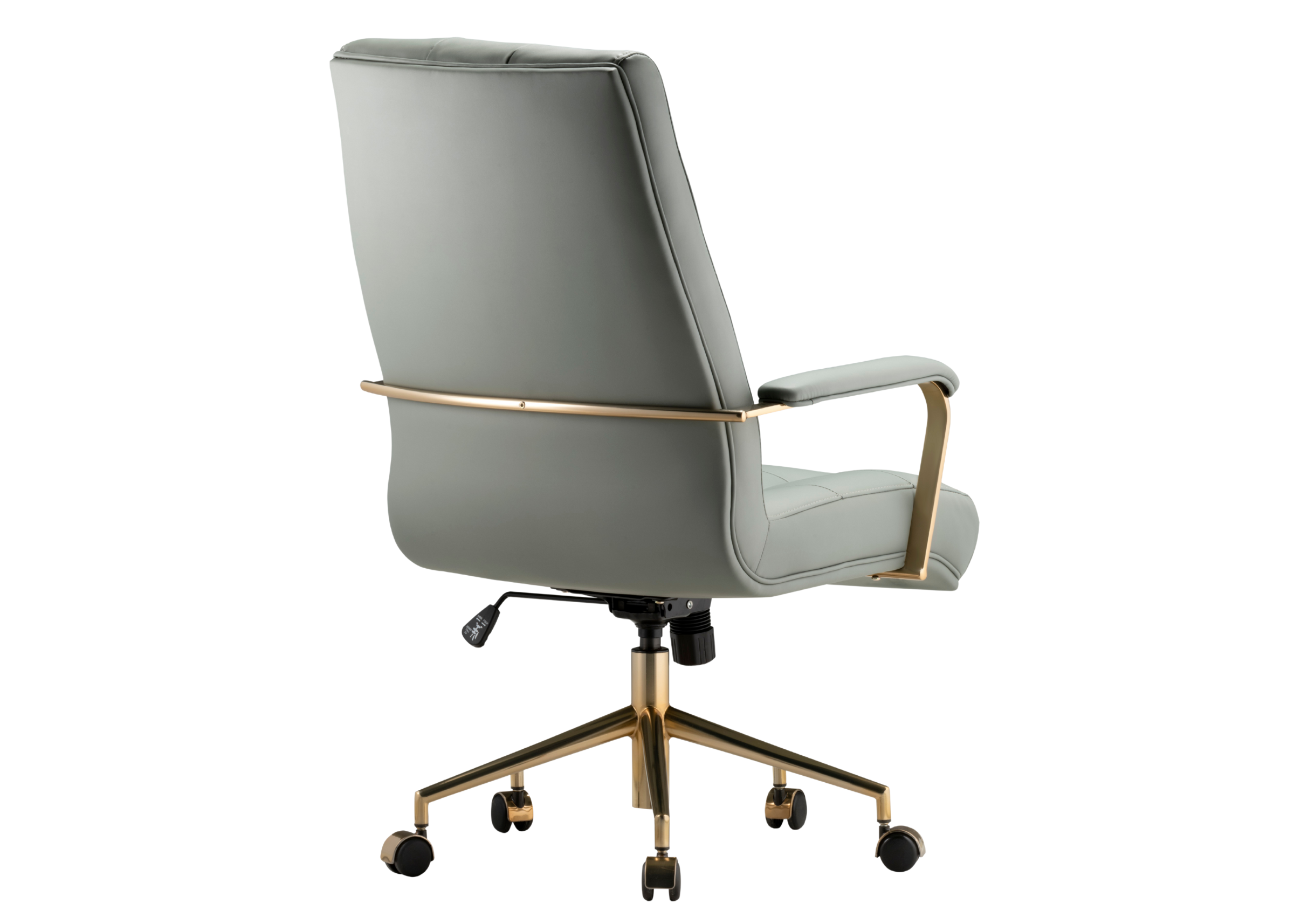 Cadeira de escritório Prisma Alta giratória estofada em couríssimo verde. Móvel elegante e funcional para composições sofisticadas em ambientes de trabalho modernos.
