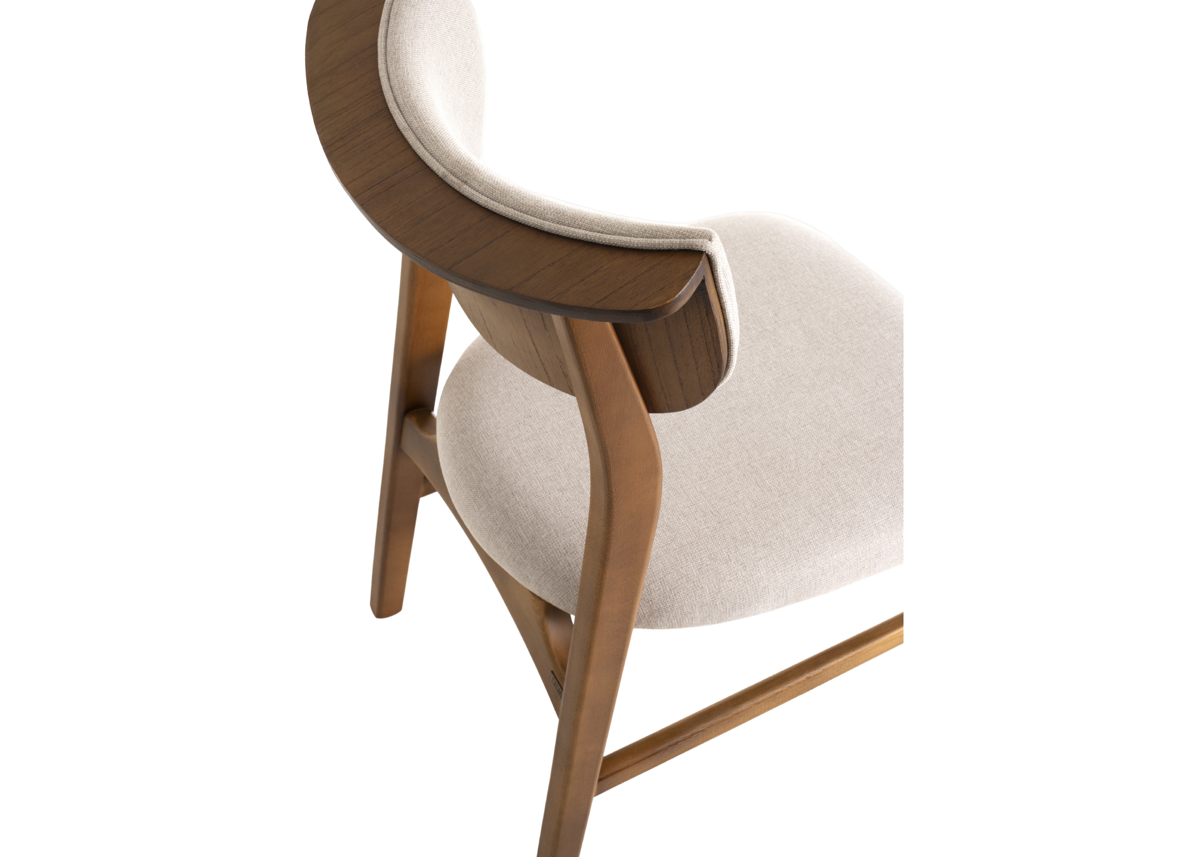 Cadeira de jantar modelo Ninho com base em madeira na cor mel e design orgânico, ideal para salas de jantar modernas e elegantes.