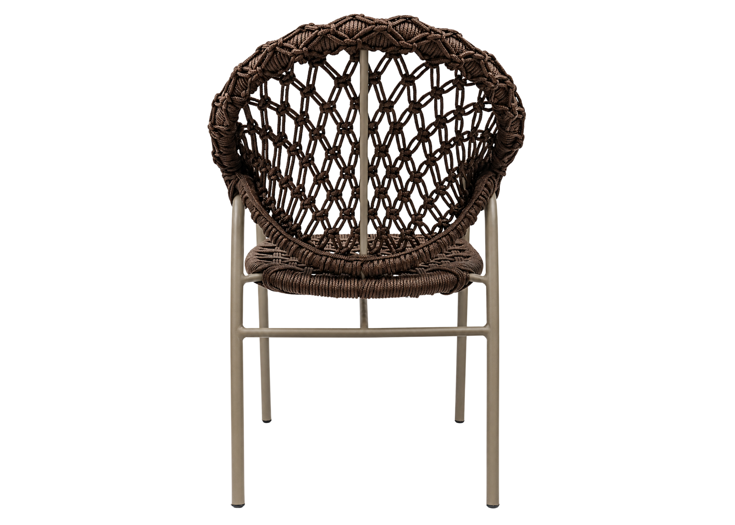 Cadeira modelo Summer para área externa com assento e encosto em corda náutica, apresentando design sofisticado e resistente para ambientes externos.