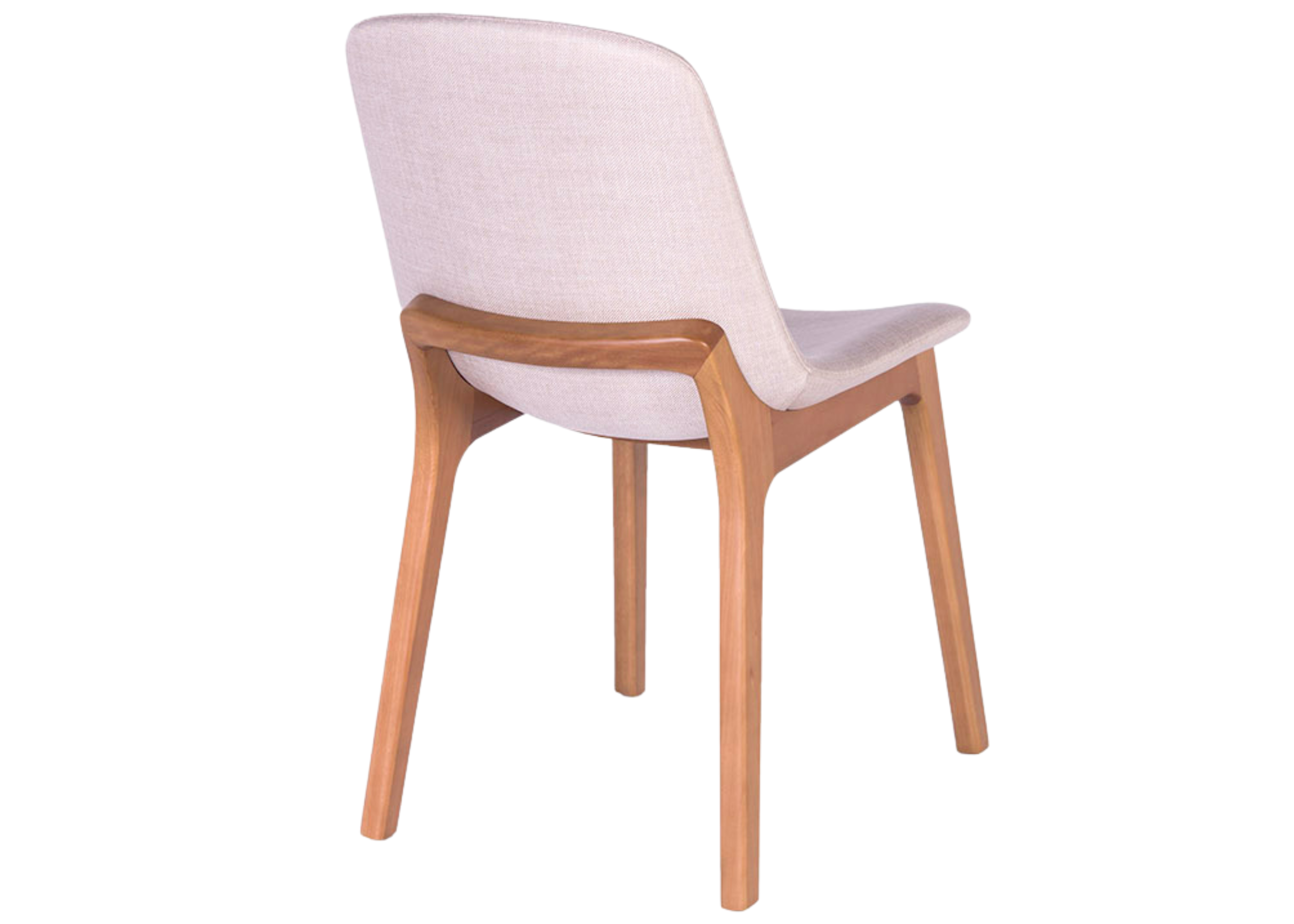 Cadeira Wave para sala de jantar, estofada em tecido off-white com detalhes sofisticados.