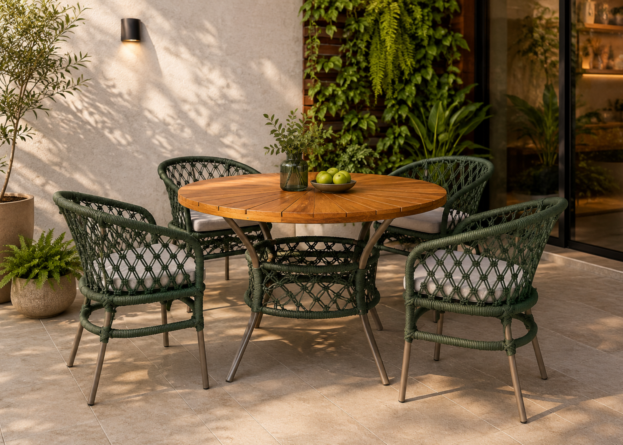 Cadeira Sand com design moderno para área externa e assento impermeável, ideal para compor espaços elegantes e acolhedores ao ar livre.