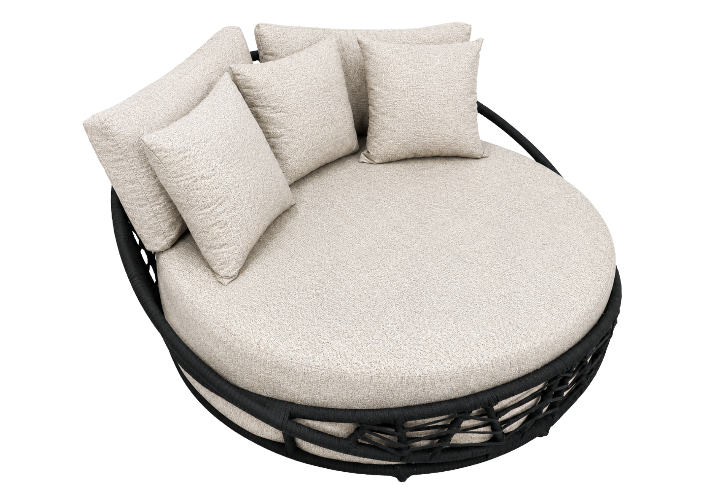 Chaise para área externa Sunrise com estrutura em alumínio revestida em corda náutica, ideal para compor espaços externos sofisticados e confortáveis.