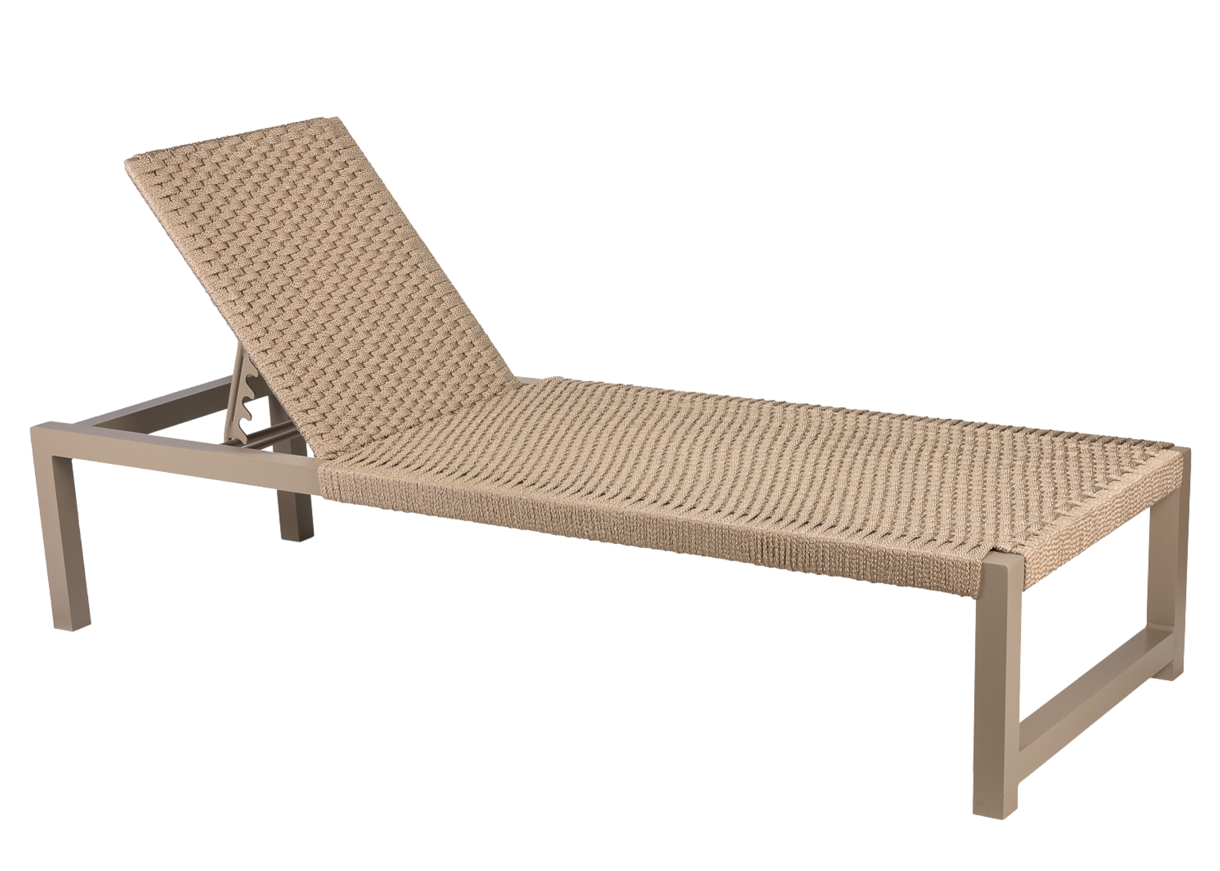 Chaise Hamma para área externa com estrutura em alumínio pintado e corda náutica, apresentando design moderno e resistente para ambientes ao ar livre.