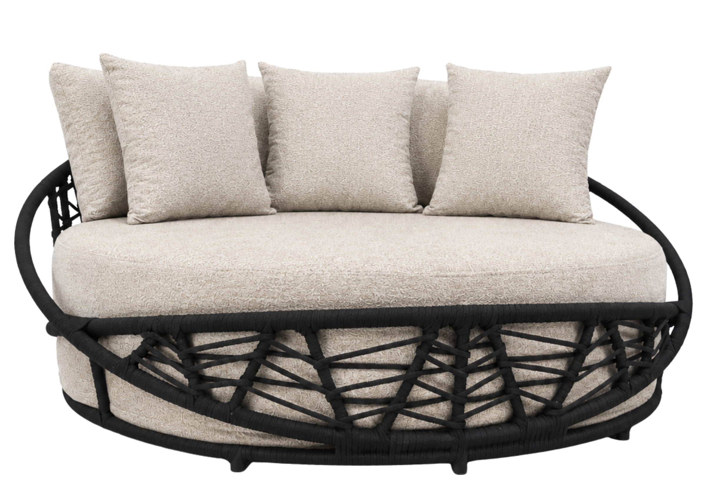 Chaise Sunrise para área externa com revestimento impermeável e acabamento em corda náutica, ideal para compor espaços externos elegantes e funcionais.