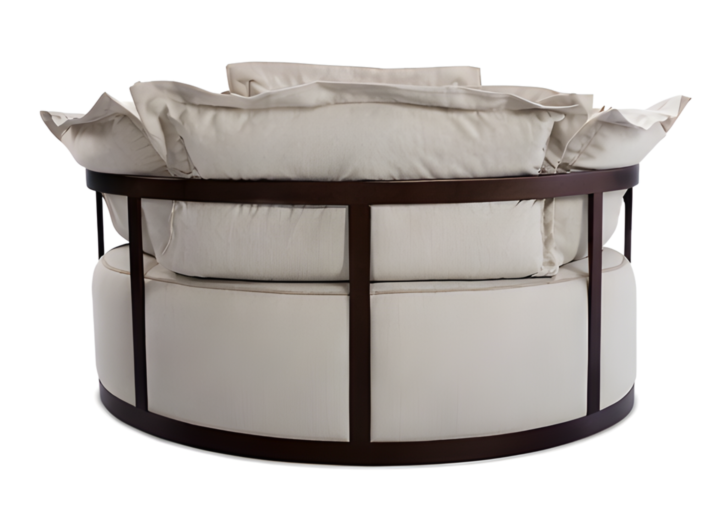 Chaise Volta com detalhes nas costas em aço carbono preto, destacando design sofisticado, conforto e elegância para ambientes contemporâneos.