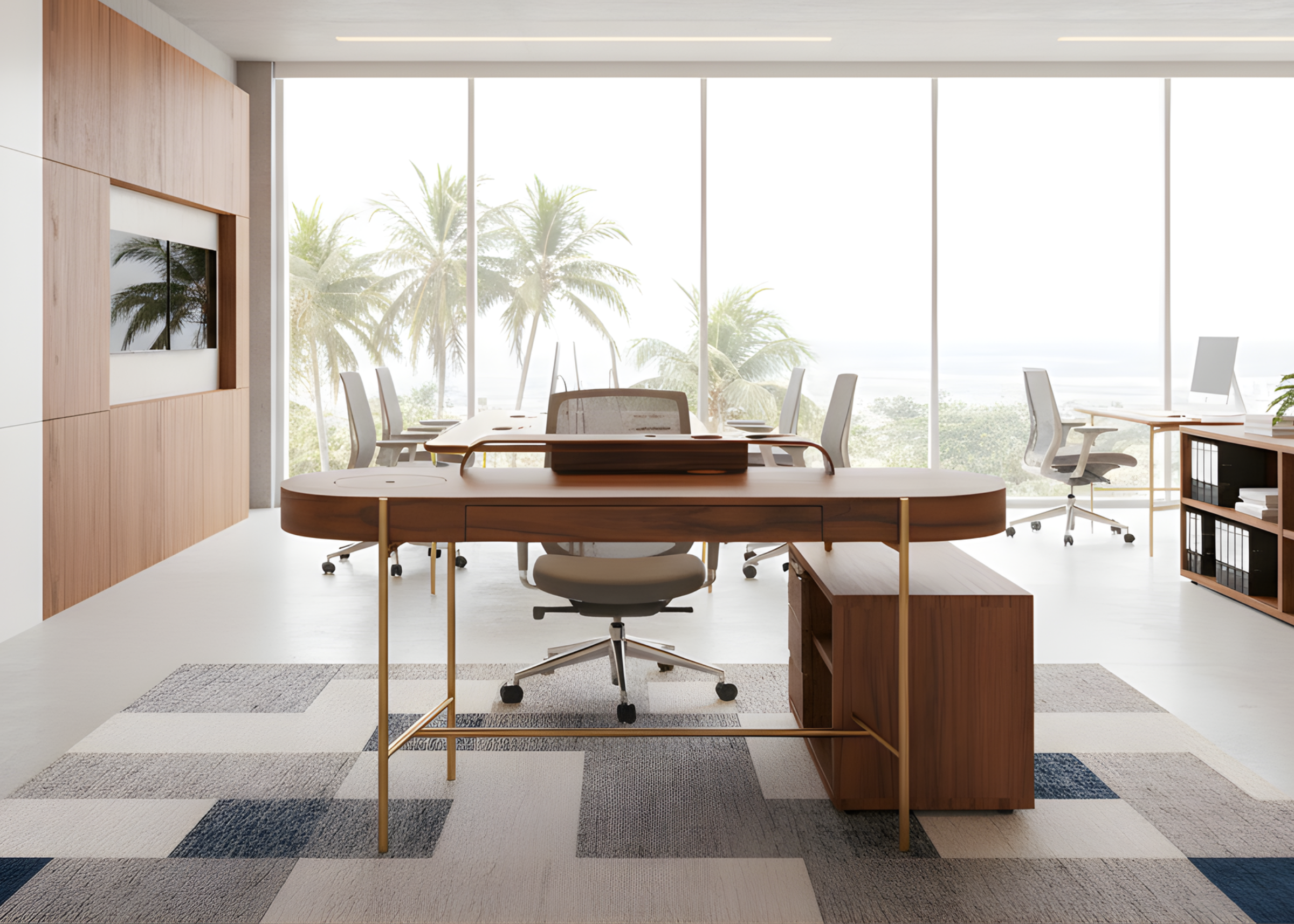 Escrivaninha modelo Liora para escritório, em madeira com gaveta, design funcional e moderno, ideal para ambientes de trabalho elegantes.