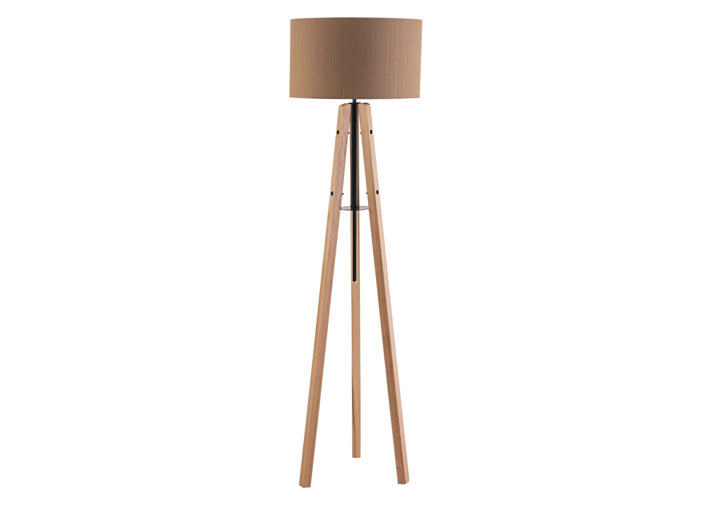 Luminária de coluna de chão com base em madeira, combinando estilo moderno e aconchegante, perfeita para iluminar e decorar ambientes contemporâneos.