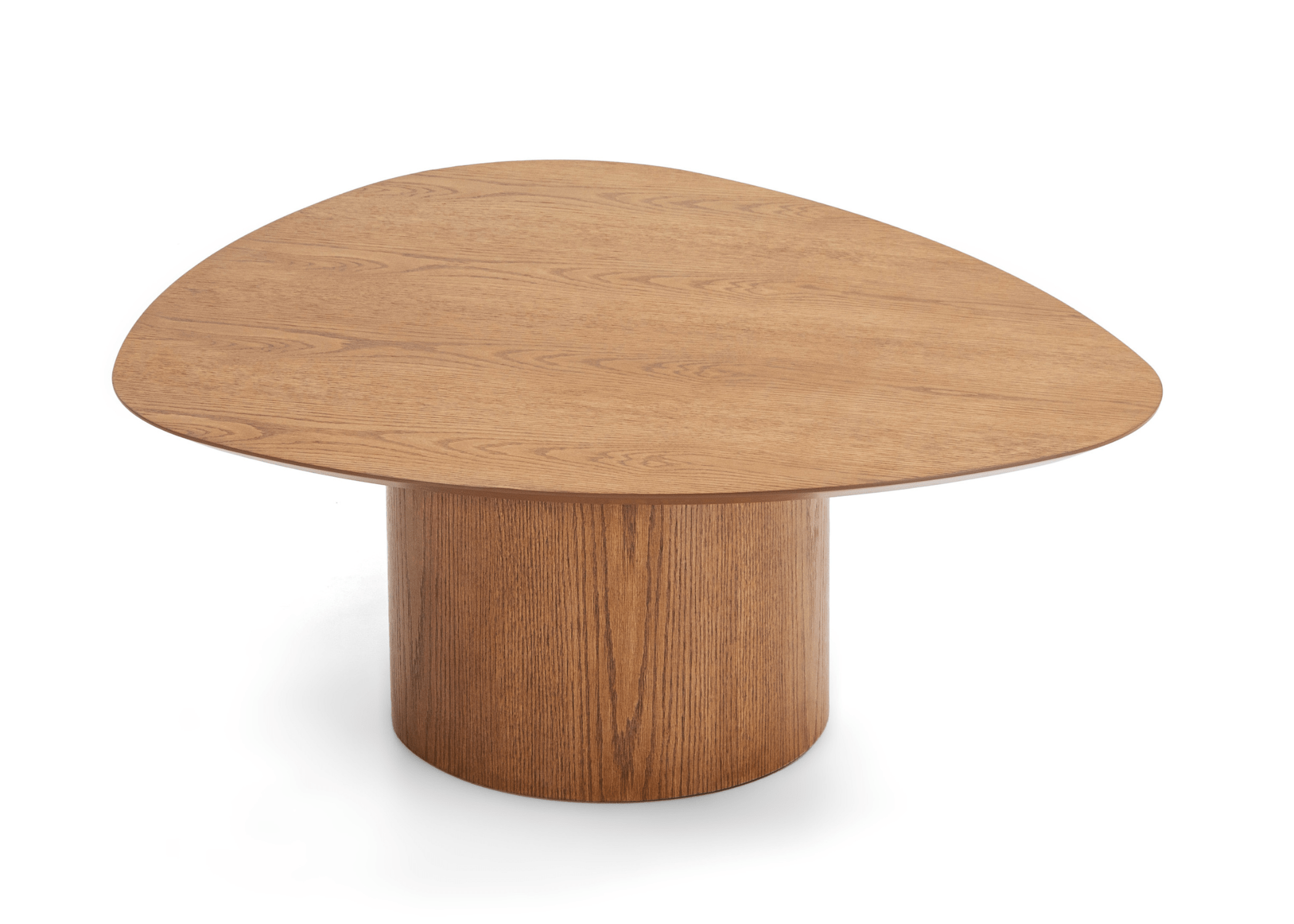 Mesa de apoio Raiver em carvalho amêndoa, ideal para salas modernas e sofisticadas.