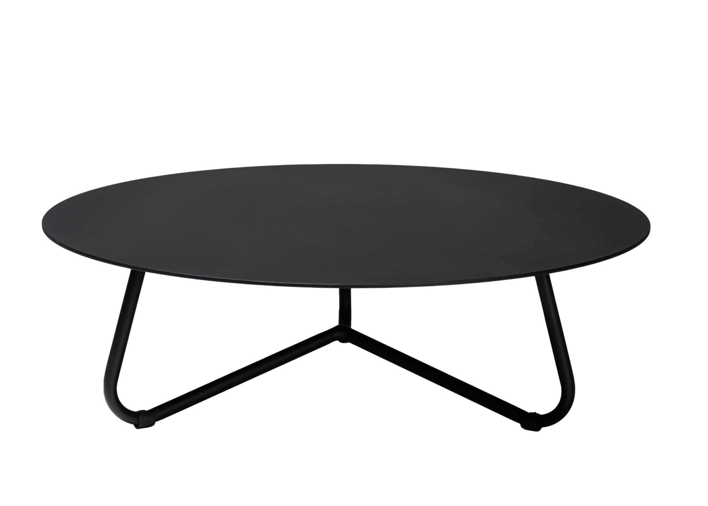 Mesa de centro redonda para área externa em alumínio preto. Design moderno e resistente, ideal para varandas, jardins ou espaços gourmet.