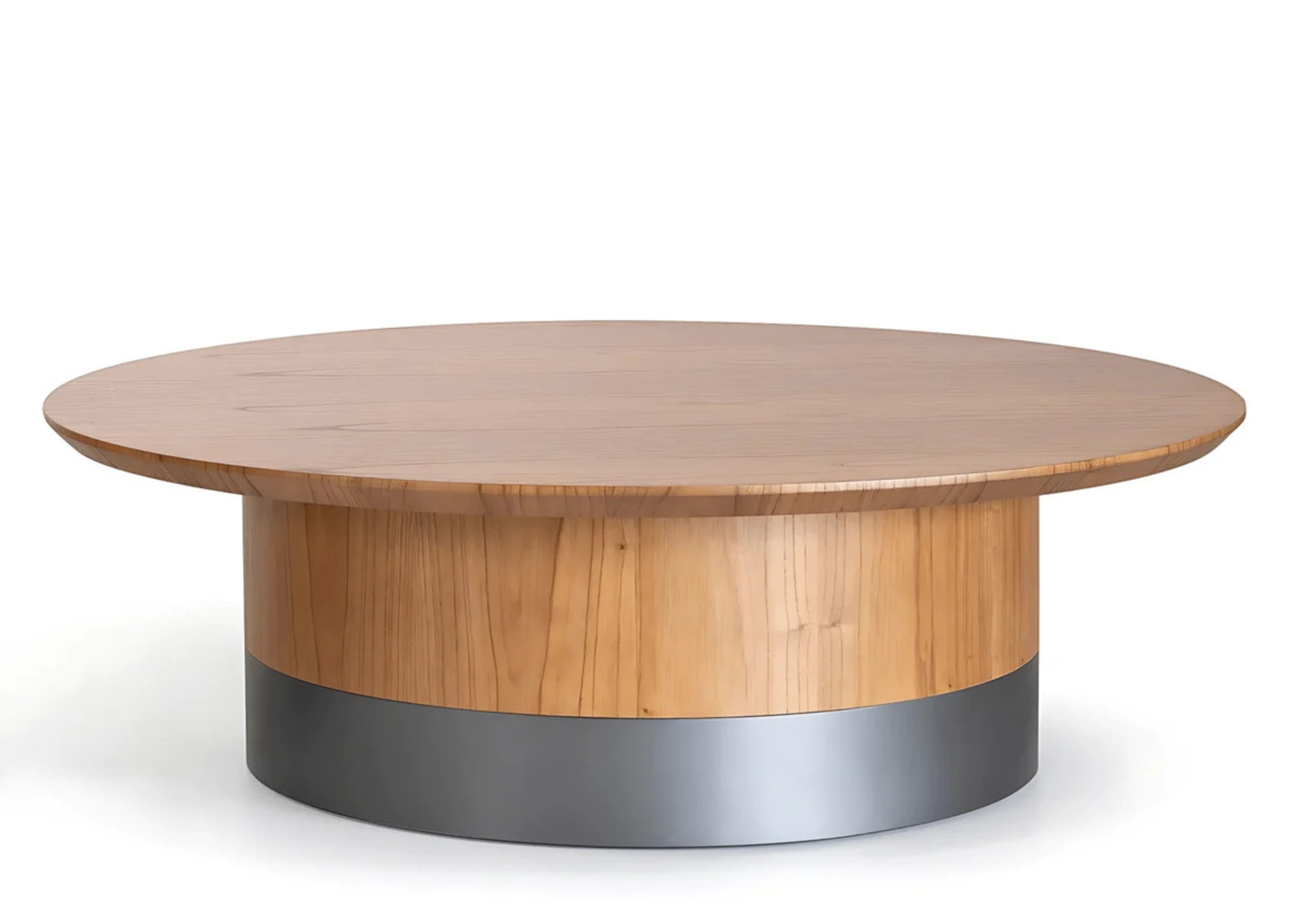 Mesa de centro cilíndrica em madeira com base metálica onix – ideal para salas modernas com estilo e funcionalidade.