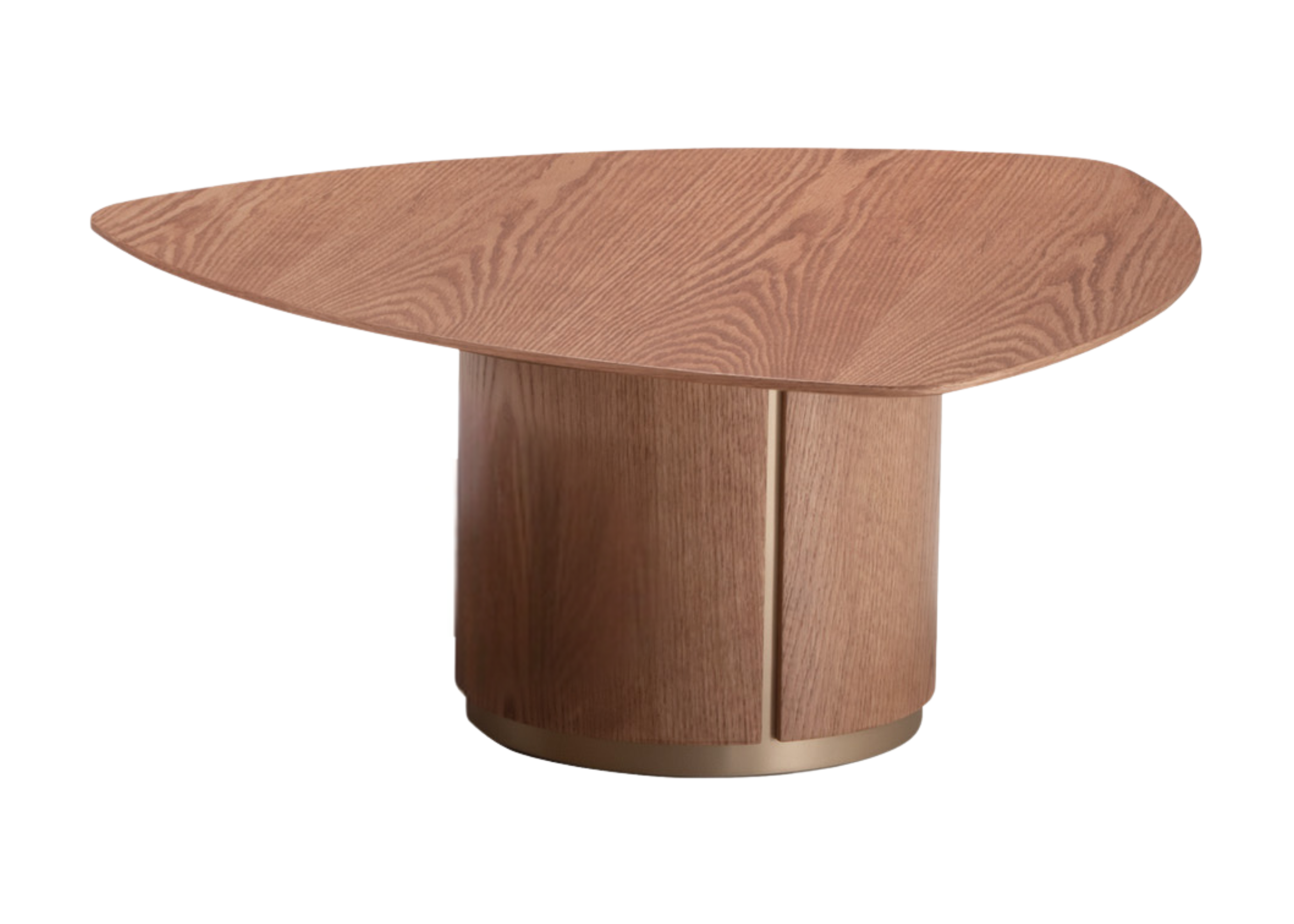 Mesa de centro modelo Fiorella alta, confeccionada em carvalho natural com formato orgânico. Peça elegante e versátil para composições contemporâneas, apresentada sobre fundo neutro.