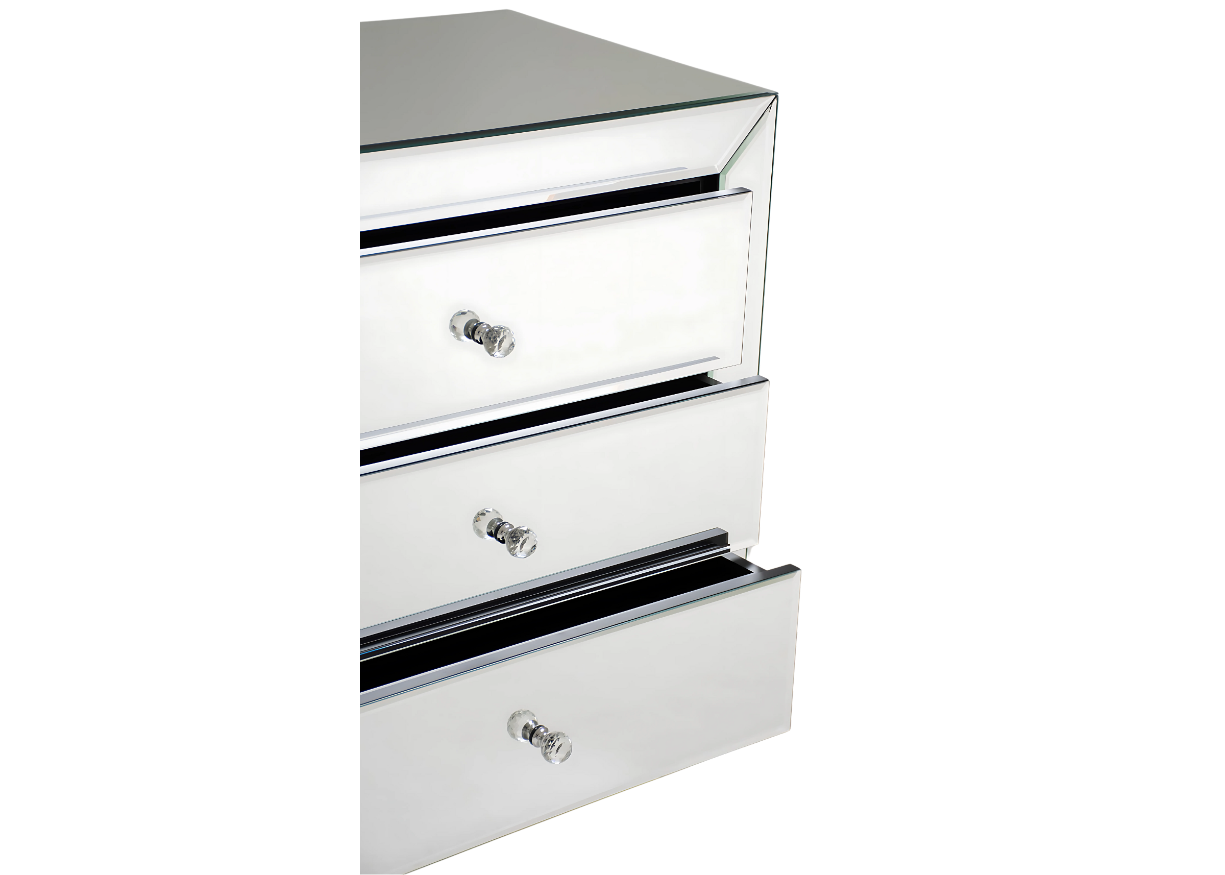 Mesa de cabeceira Seraphina espelhada com design luxuoso que valoriza a decoração do ambiente.