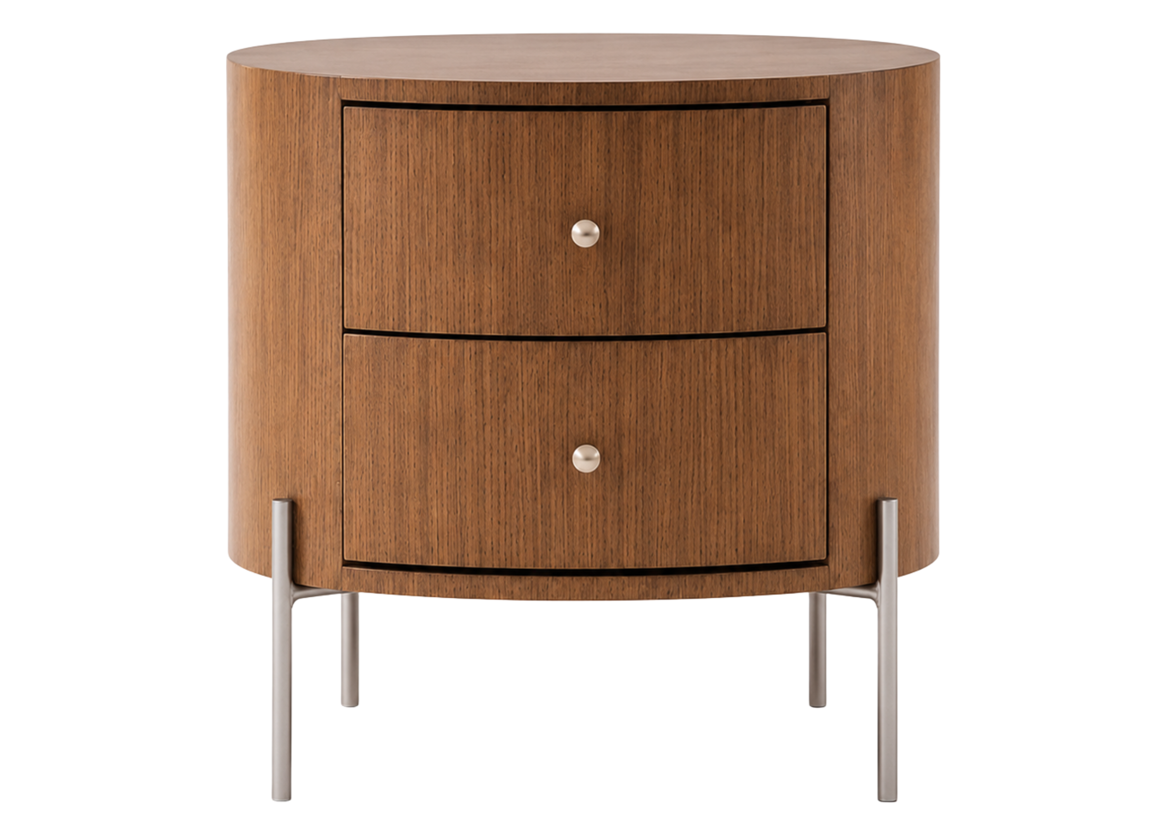 Mesa de cabeceira Valenza com estrutura em madeira castanho e base gold, apresentando design contemporâneo e acabamento de alto padrão.