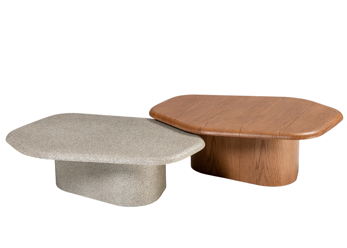 Mesa de Centro Cora em lâmina de madeira com design orgânico e acabamento sofisticado para salas de estar contemporâneas