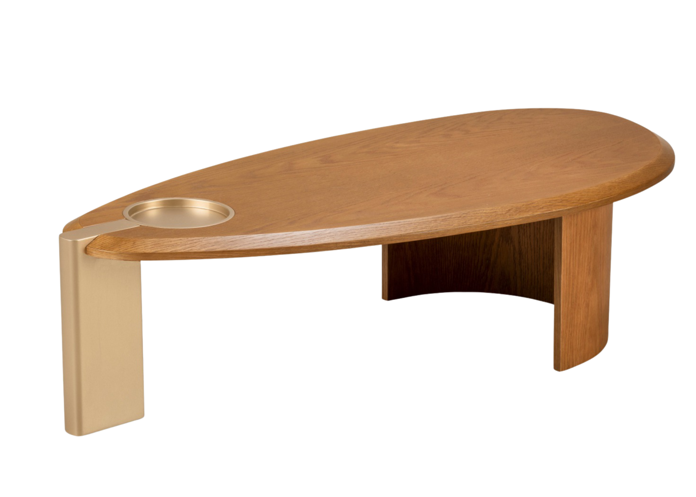 Mesa de centro Divine com estrutura laminada e base metalizada, apresentando design elegante e sofisticado, ideal para compor ambientes modernos e refinados.