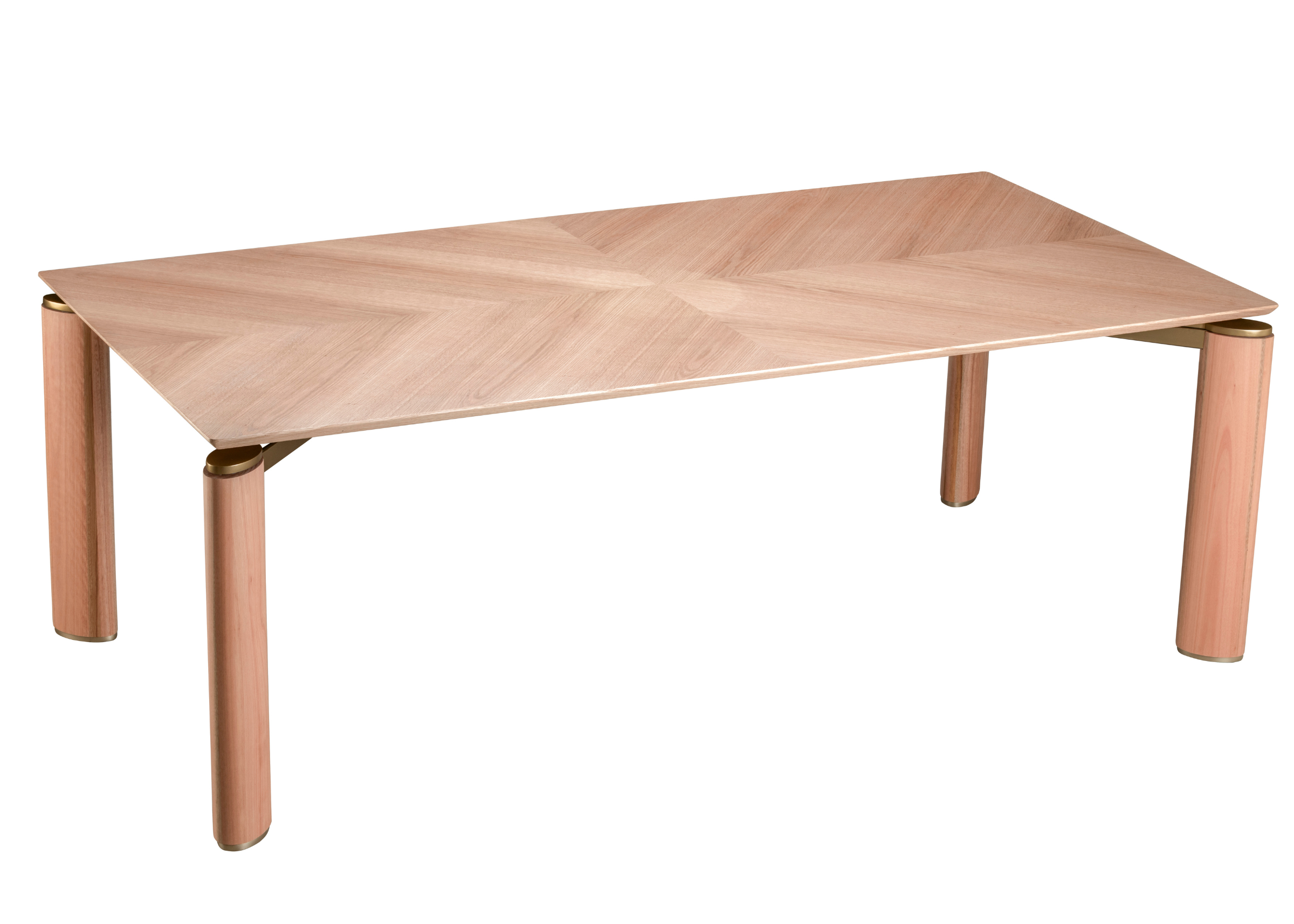 Mesa de jantar Divine com acabamento laminado e detalhe metalizado dourado, apresentando design elegante e sofisticado, ideal para compor salas de jantar modernas e refinadas.