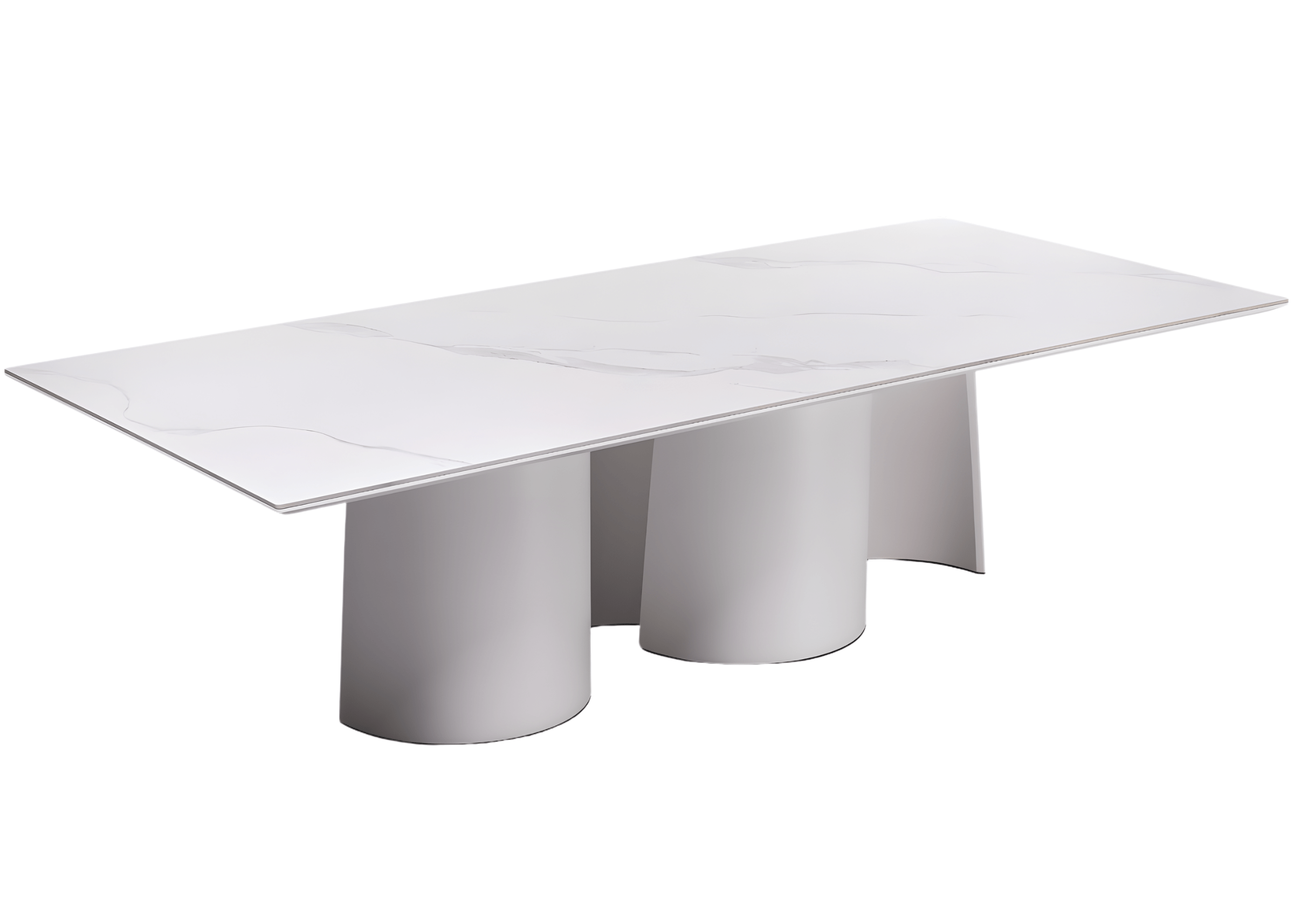 Mesa de jantar Atena com tampo em pedra sinterizada e base laqueada, design moderno e elegante.