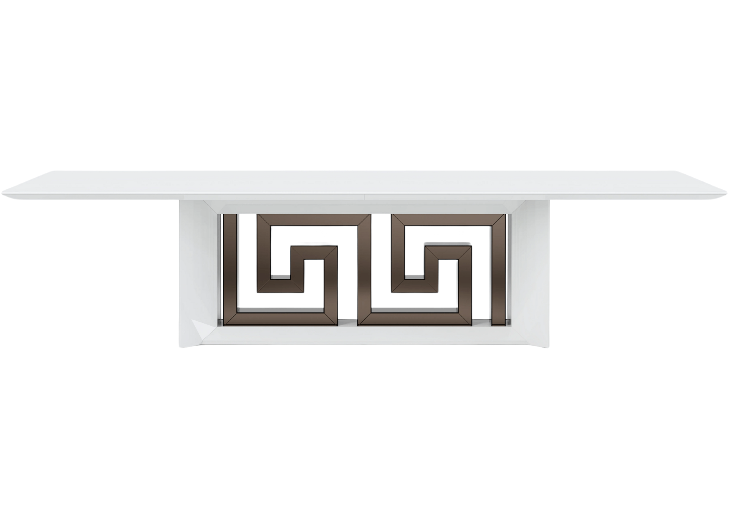 Mesa de jantar Grécia com tampo em vidro branco, design moderno e clean, ideal para espaços contemporâneos.