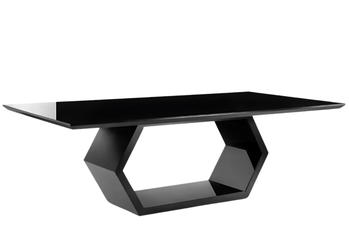Mesa de jantar retangular laqueada preta para 6 lugares, perfeita para ambientes modernos e sofisticados. Design contemporâneo que alia elegância e funcionalidade para salas de jantar elegantes.