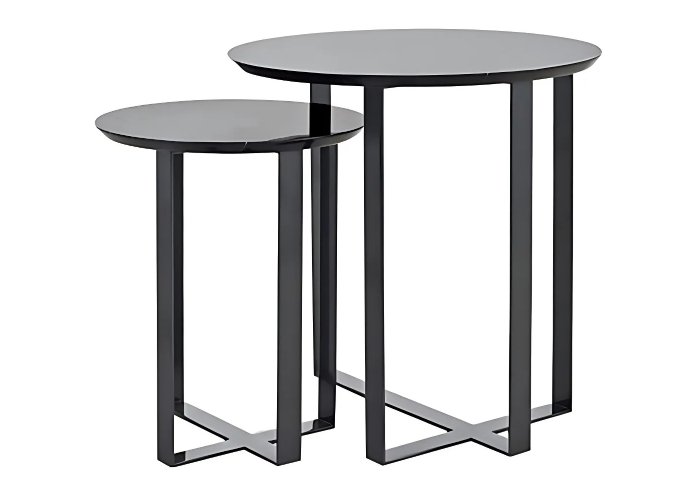 Mesa lateral Dreams com estrutura em aço inox polido e tampo circular, vista lateral sobre fundo neutro. Peça sofisticada para complementar salas de estar ou ambientes contemporâneos.