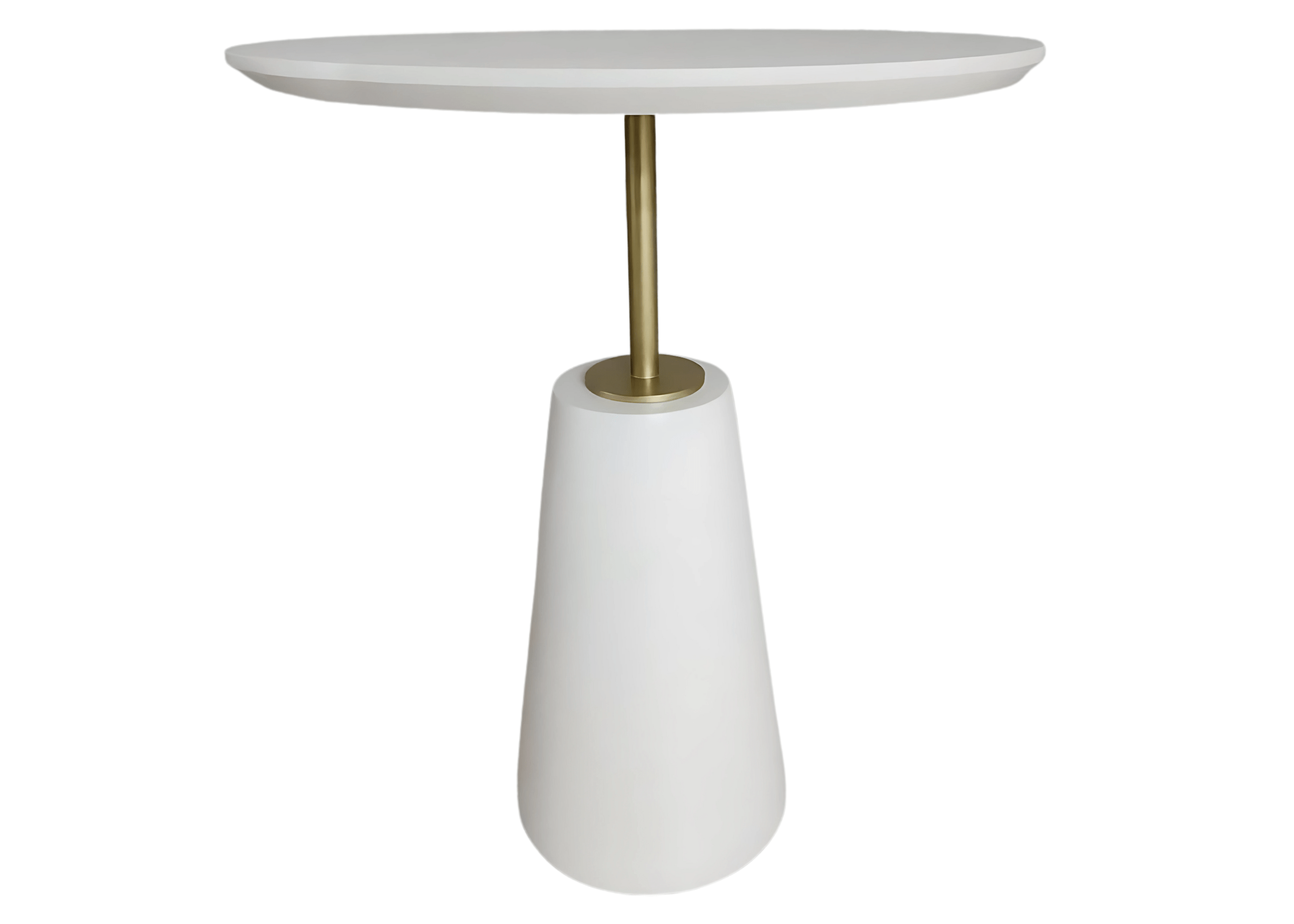 Mesa lateral Costela com acabamento laqueado e design sofisticado, ambientada em sala de estar. Peça elegante para composições contemporâneas.