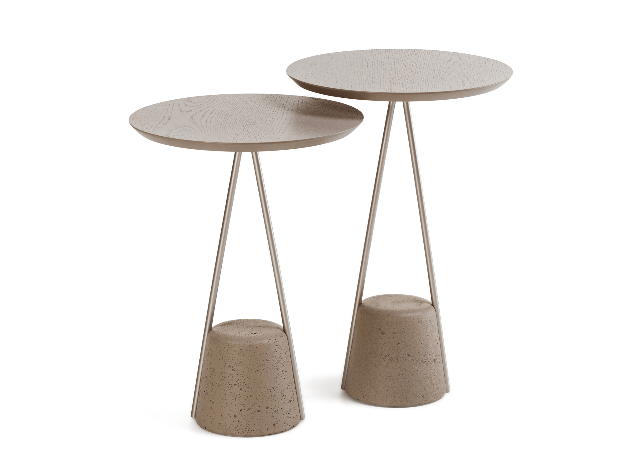 Conjunto de mesas laterais redondas Lola com design contemporâneo, base em concreto e tampo em MDF laminado, ideal para sala moderna e sofisticada.