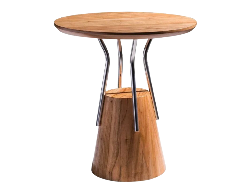 Mesa lateral redonda pequena California em madeira natural, perfeita para salas de estar aconchegantes e modernas. Design compacto e elegante que agrega funcionalidade e charme aos ambientes contemporâneos.